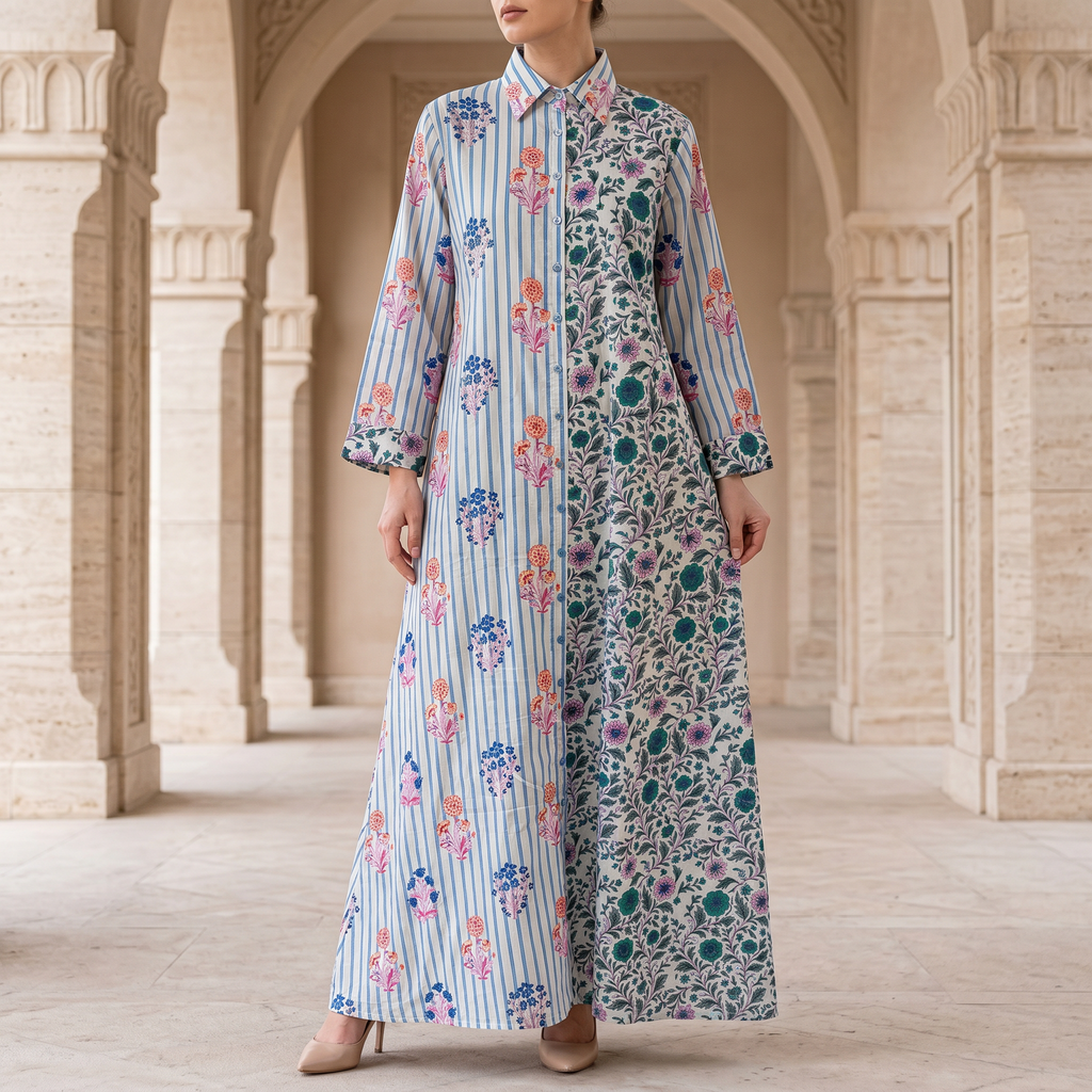 S/M Singapore  Printed Cotton Dress 57" Long Jalabiya 25300-1325 JP