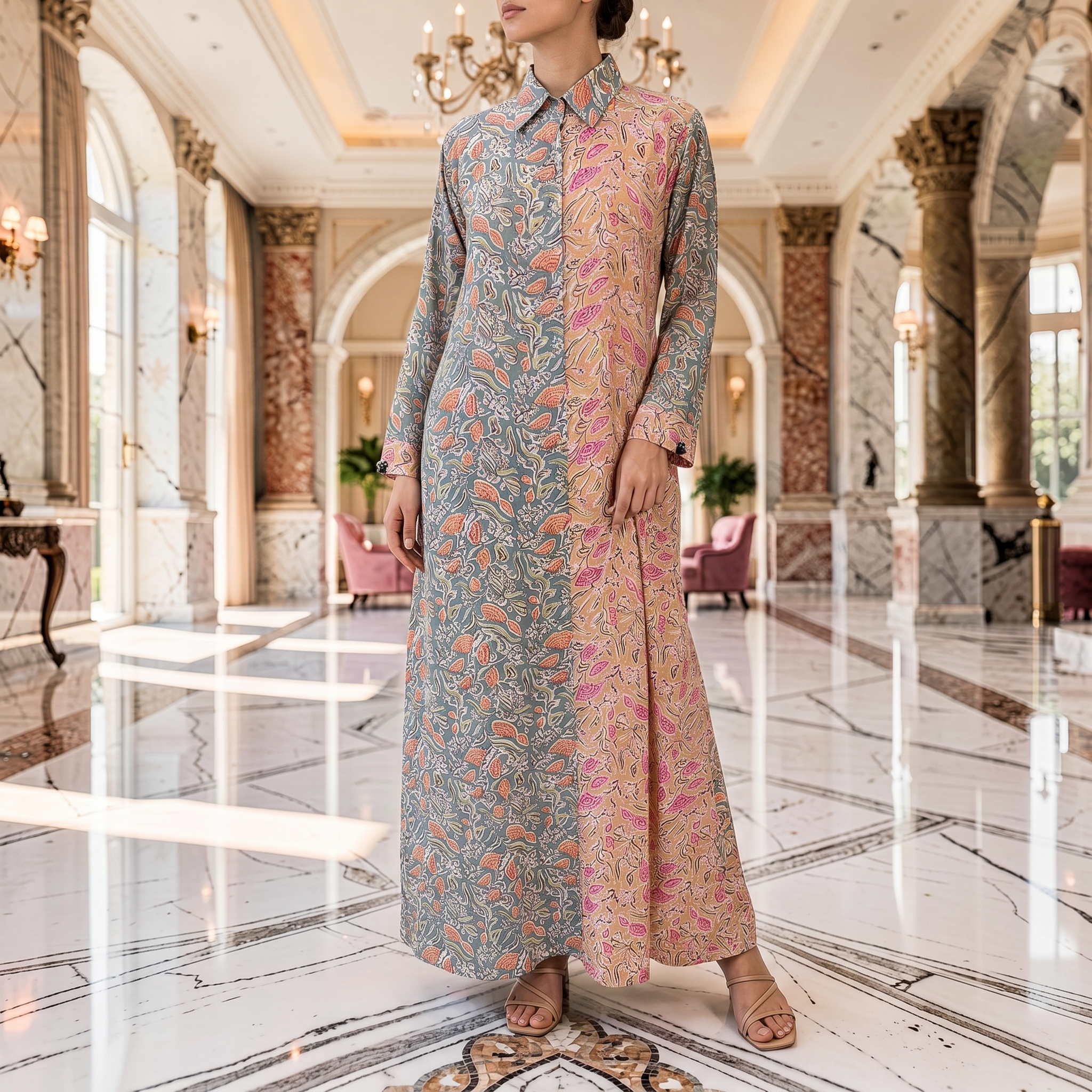 S/M Singapore  Printed Cotton Dress 57" Long Jalabiya 25301-1325 JP