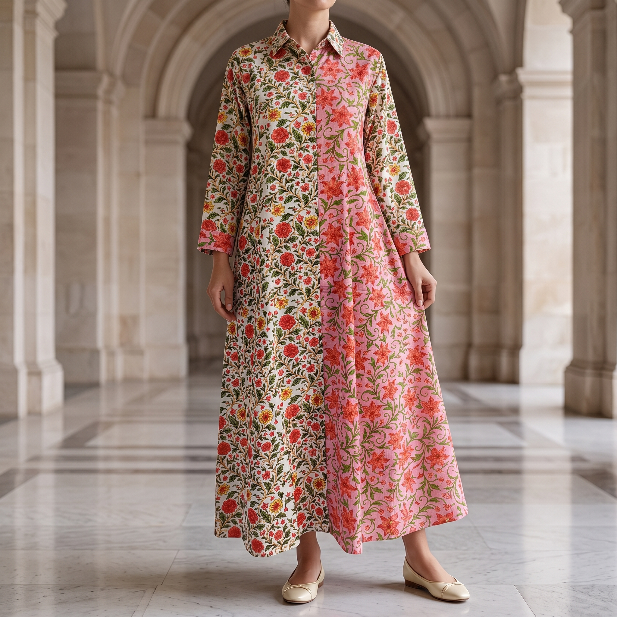 S/M Singapore  Printed Cotton Dress 57" Long Jalabiya 25303-1325 JP