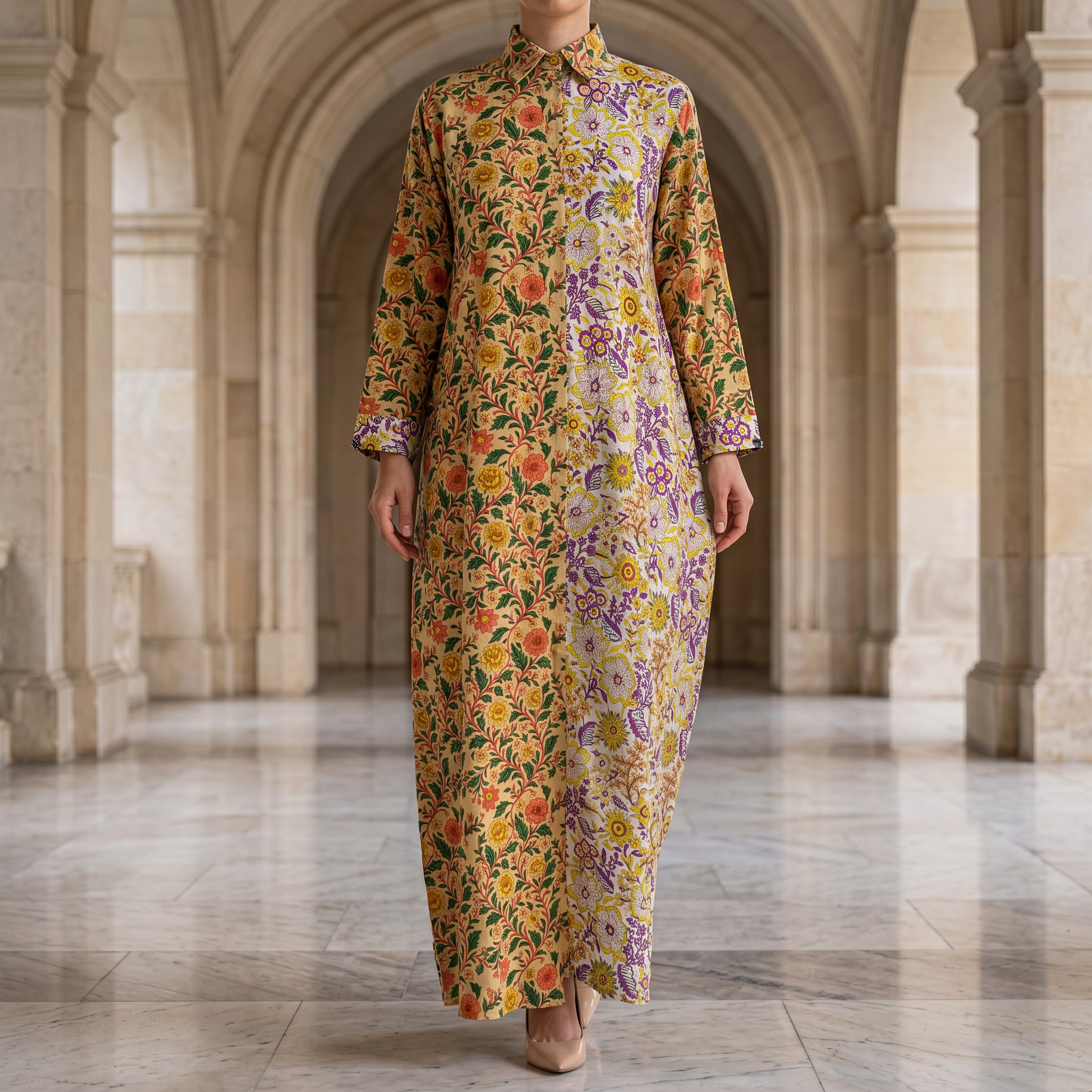 S/M Singapore  Printed Cotton Dress 57" Long Jalabiya 25304-1325 JP