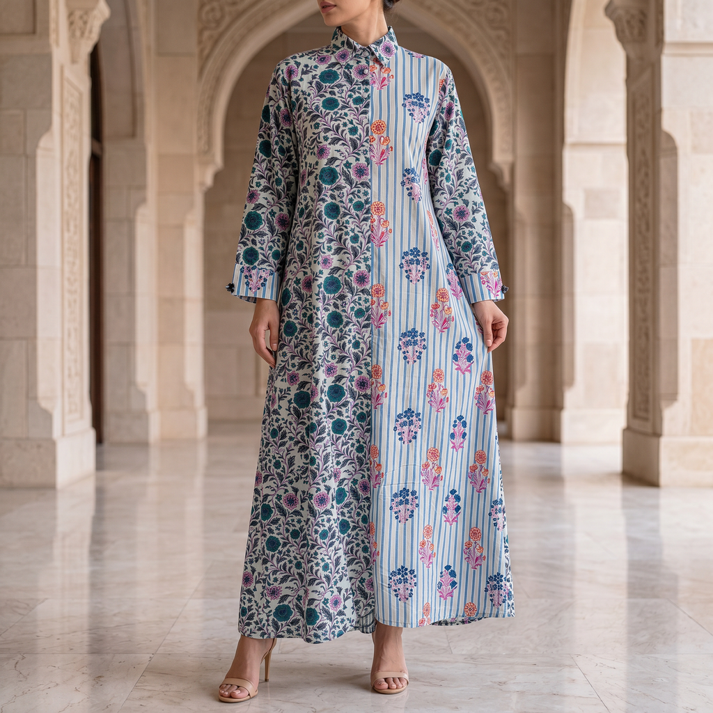 2XL/3XL Singapore Printed Cotton Dress 57" Long Jalabiya 25316-1325 JP