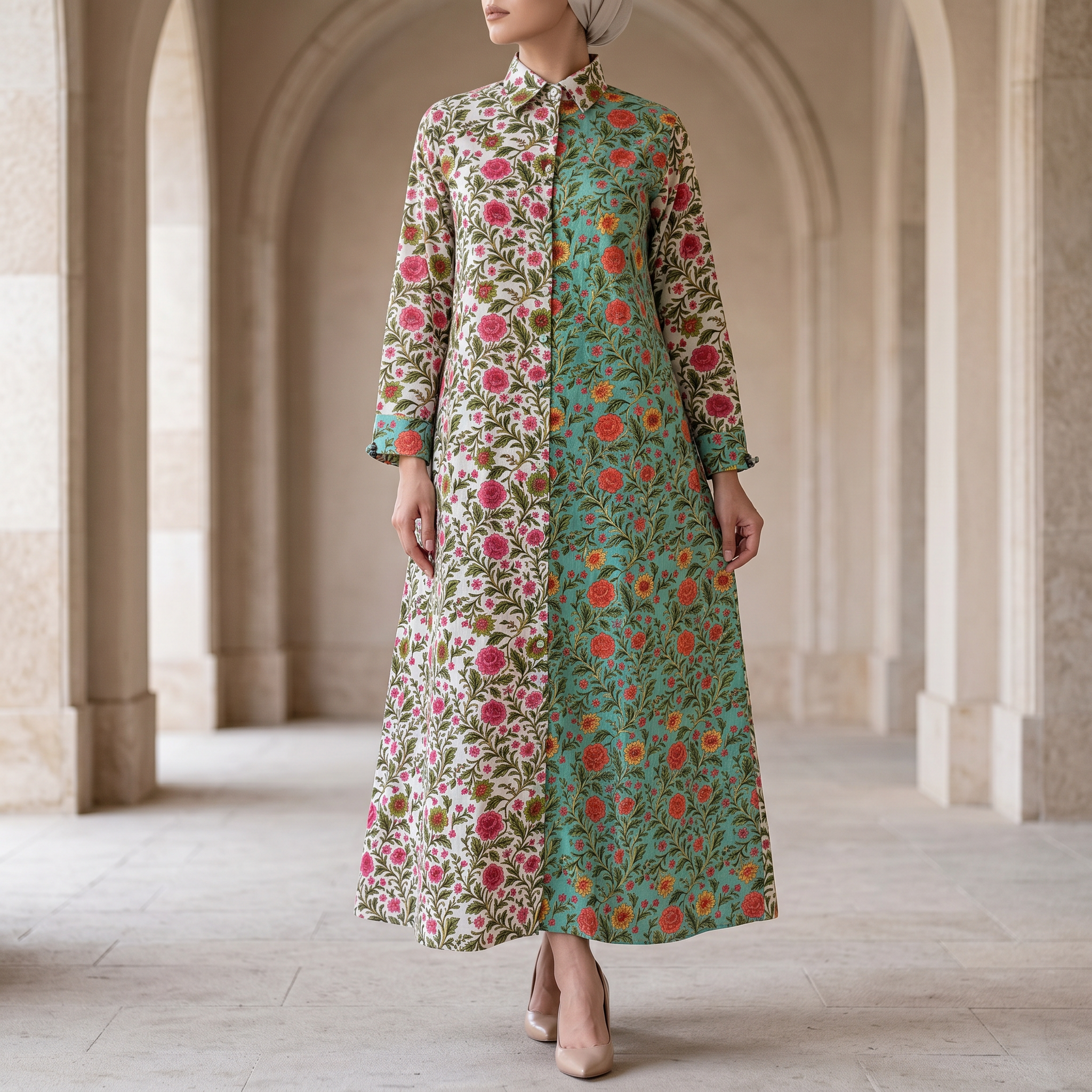 2XL/3XL Singapore Printed Cotton Dress 57" Long Jalabiya 25317-1325 JP