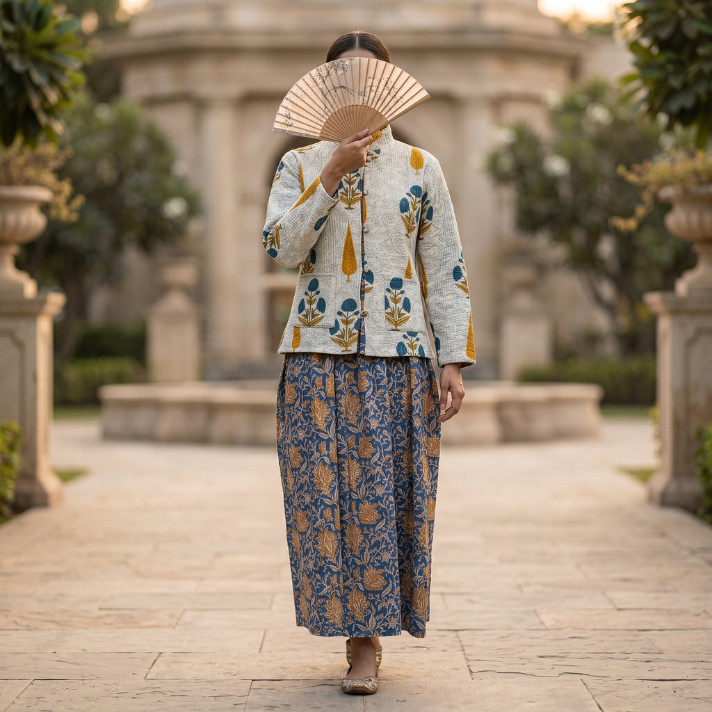 XS-S Cotton Printed Jacket & Jalabiya Set length 54” Long 25384-1353 JP
