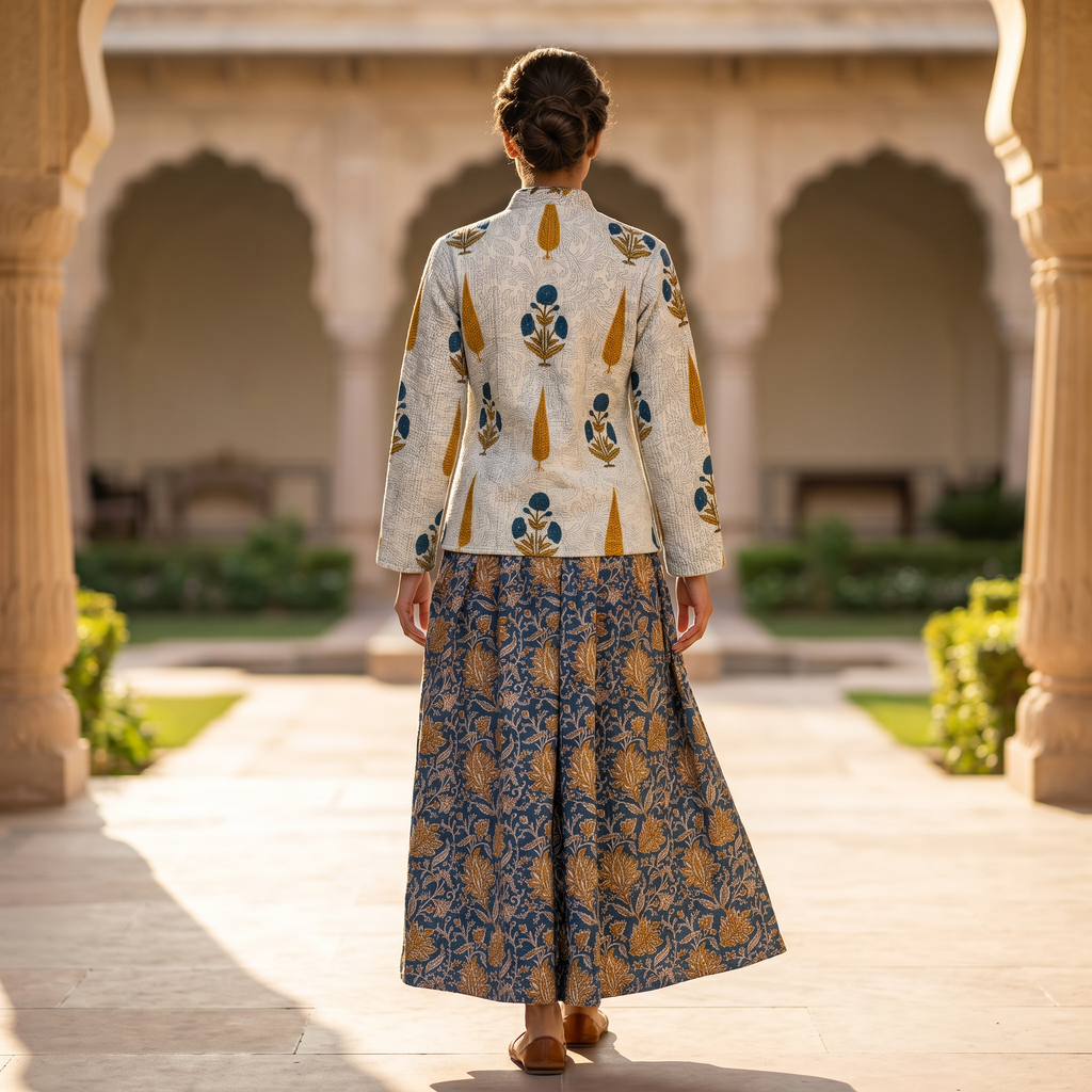 XS-S Cotton Printed Jacket & Jalabiya Set length 54” Long 25384-1353 JP