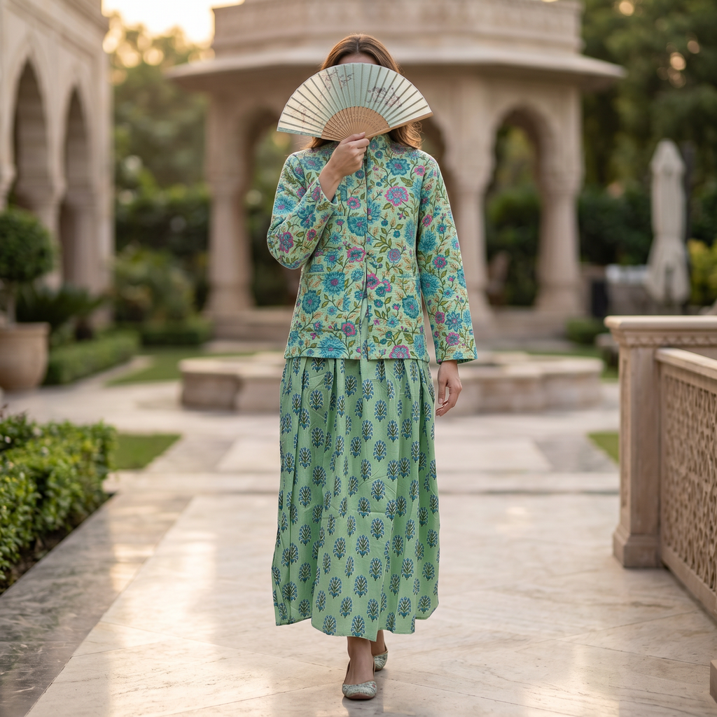 XS-S Cotton Printed Jacket & Jalabiya Set length 54” Long 25386-1353 JP