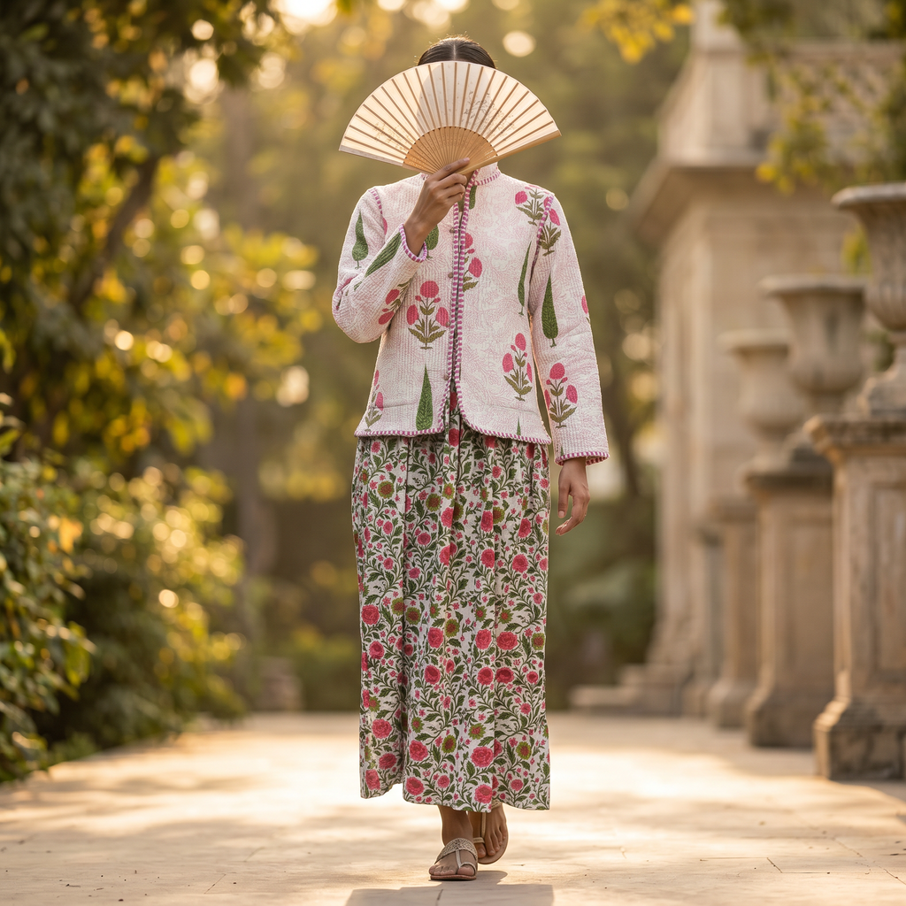 XS-S Cotton Printed Jacket & Jalabiya Set length 54” Long 25388-1353 JP