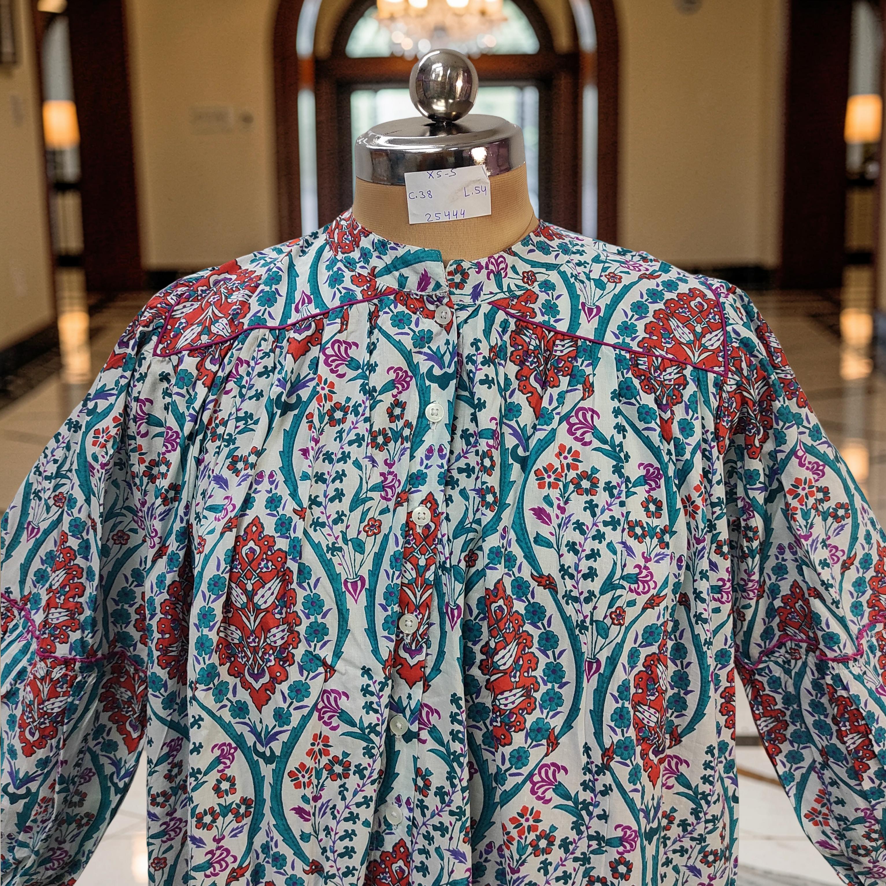 XS/S Yazrin Printed Cotton Dress 54" Long Jalabiya 25444-1400 JP