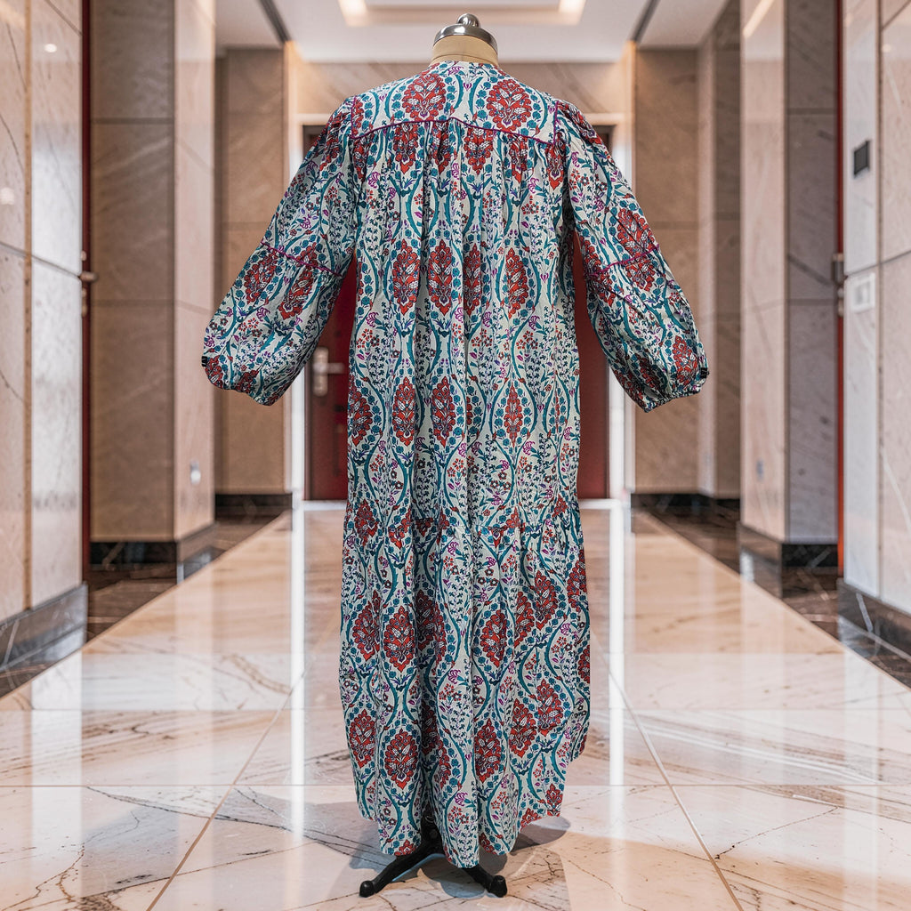 XS/S Yazrin Printed Cotton Dress 54" Long Jalabiya 25444-1400 JP