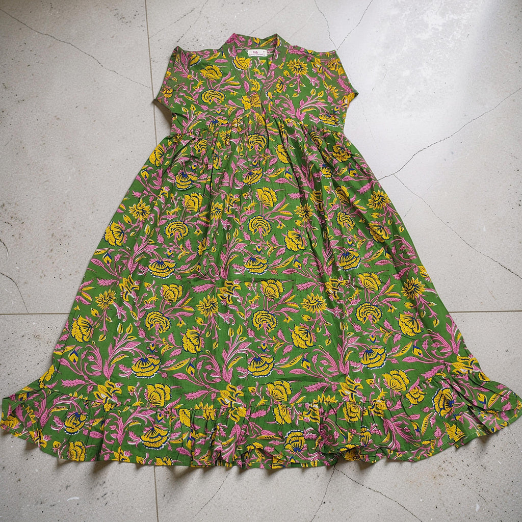 8-9 Year Amani Printed Cotton Girls Dress 42" Short Sleeves Jalabiya 25469-1399 JP