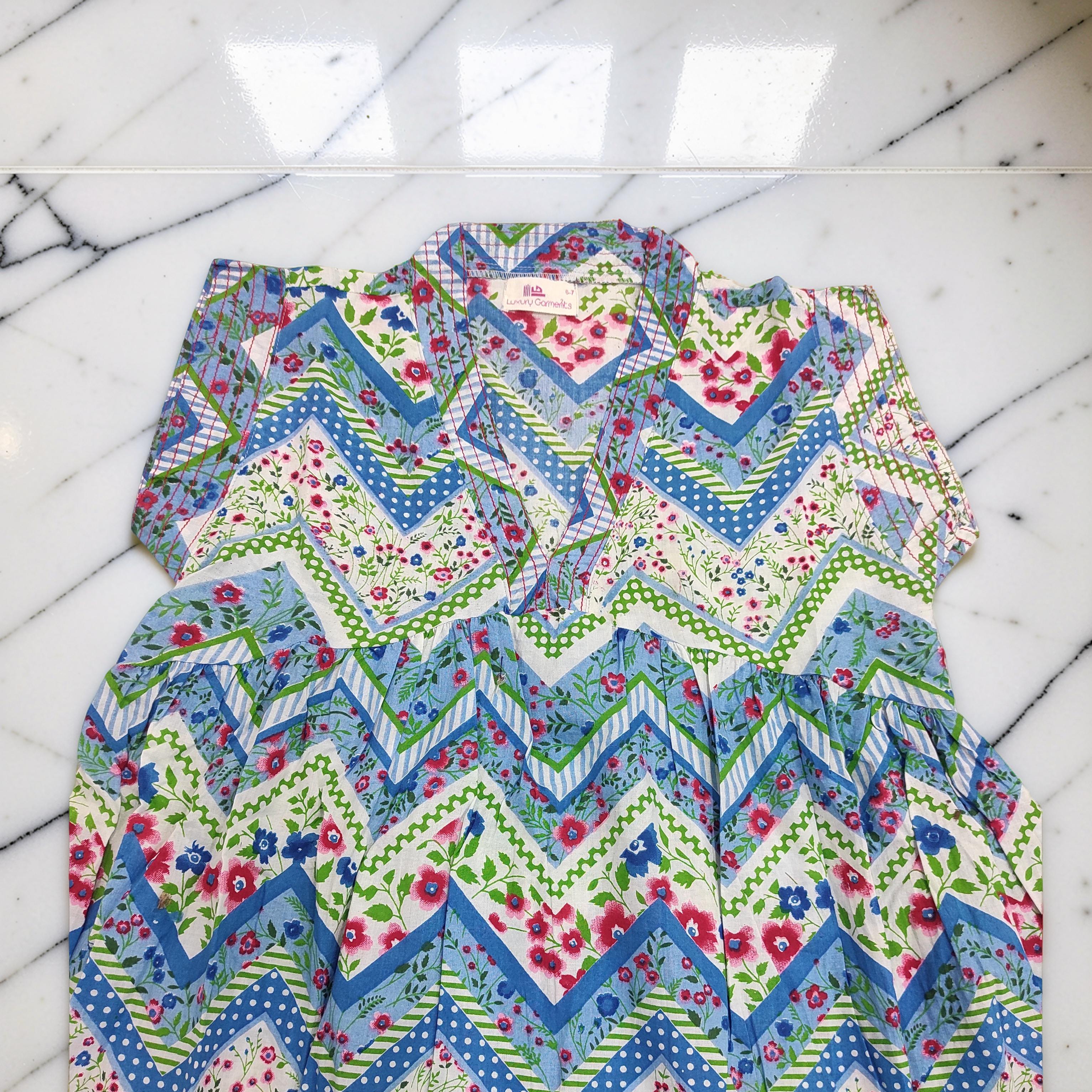 6-7 Year Amani Printed Cotton Girls Dress 38" Short Sleeves Jalabiya 25475-1399 JP