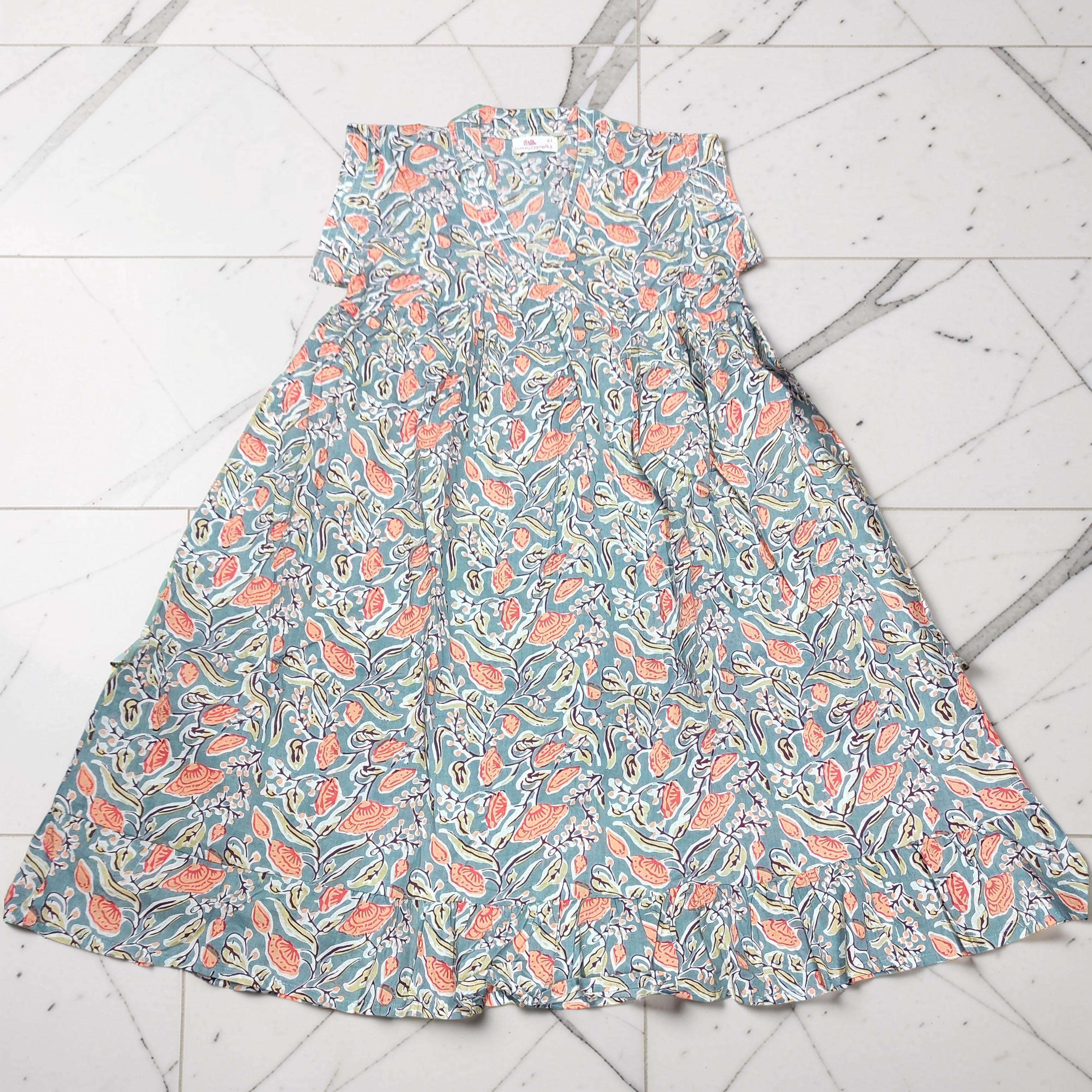 6-7 Year Amani Printed Cotton Girls Dress 38" Short Sleeves Jalabiya 25476-1399 JP