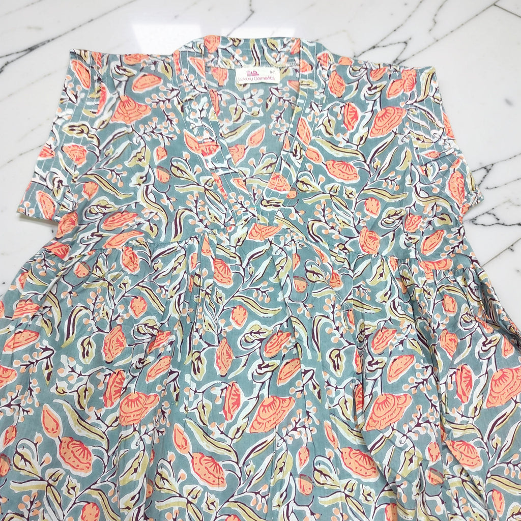 6-7 Year Amani Printed Cotton Girls Dress 38" Short Sleeves Jalabiya 25476-1399 JP