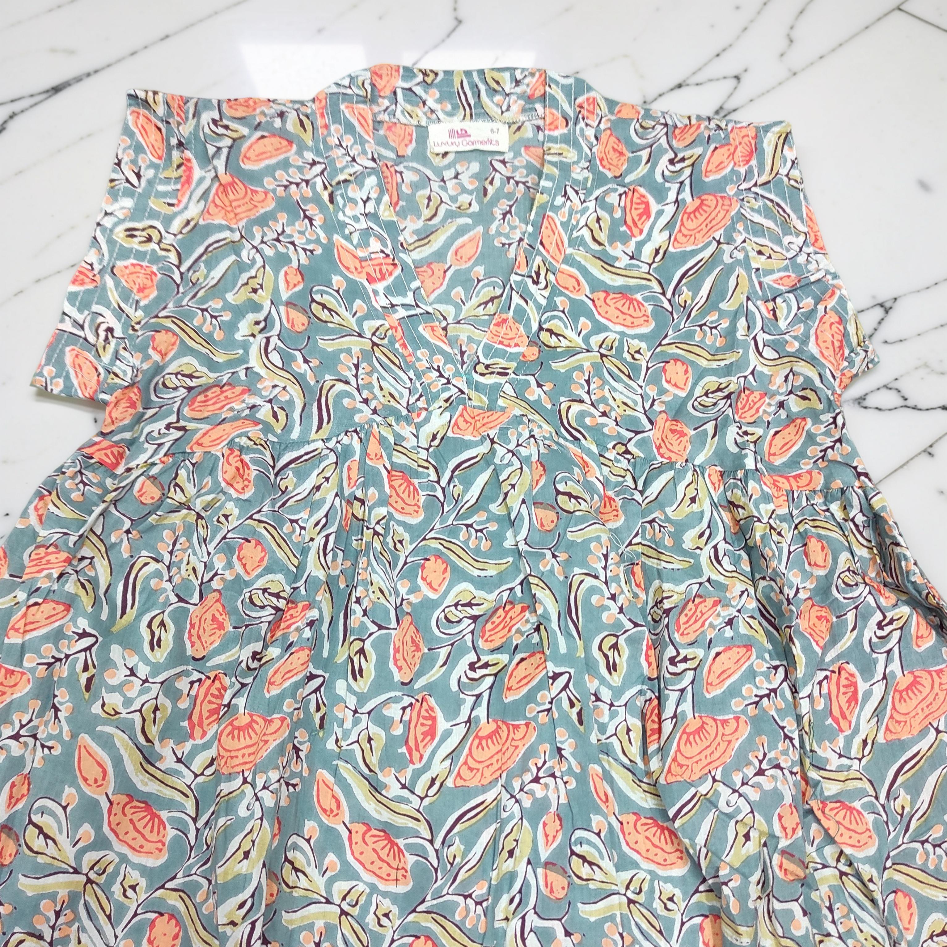 6-7 Year Amani Printed Cotton Girls Dress 38" Short Sleeves Jalabiya 25476-1399 JP