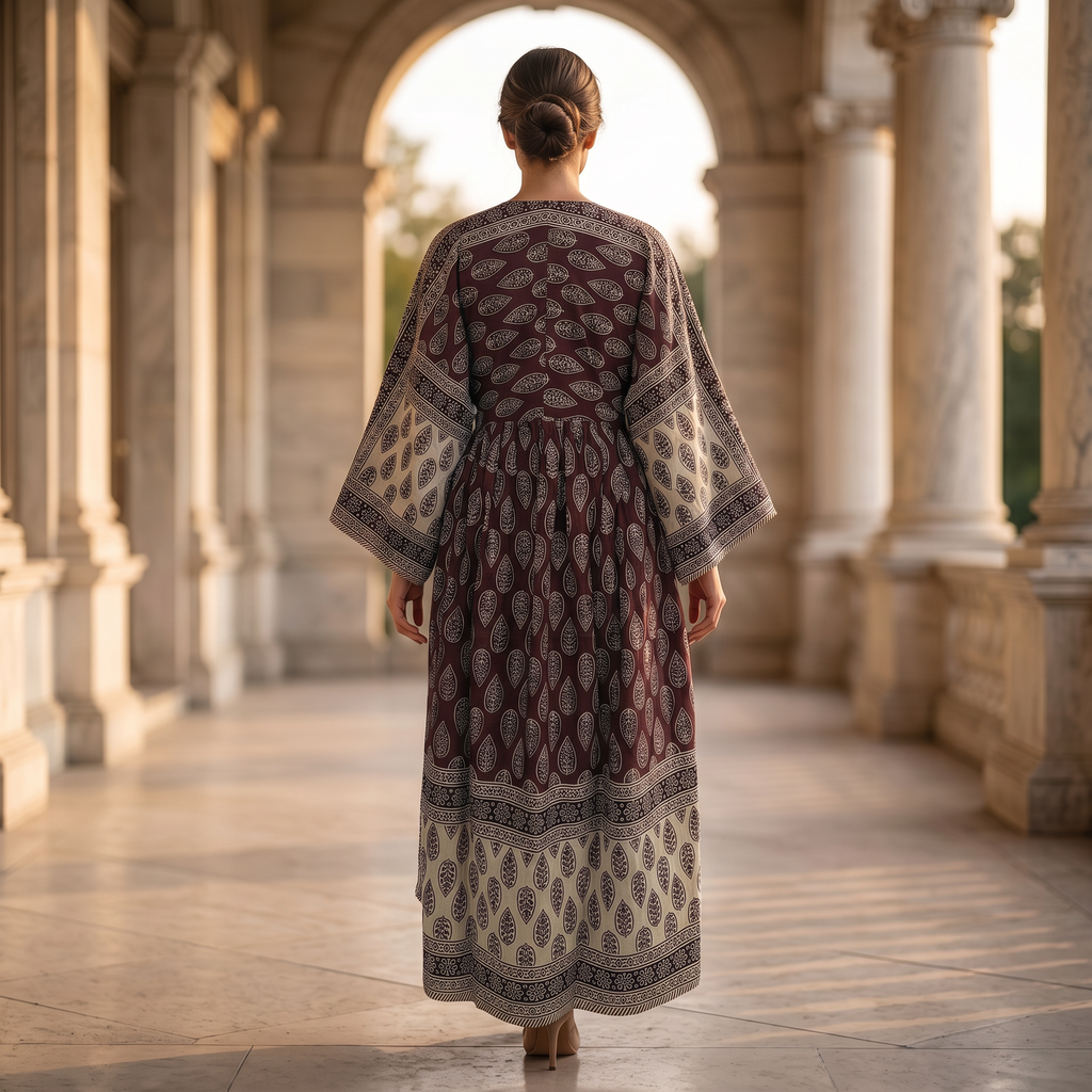 S-M Anam Printed Cotton Dress 57" Long Jalabiya With Sheila 25502-1329  JP