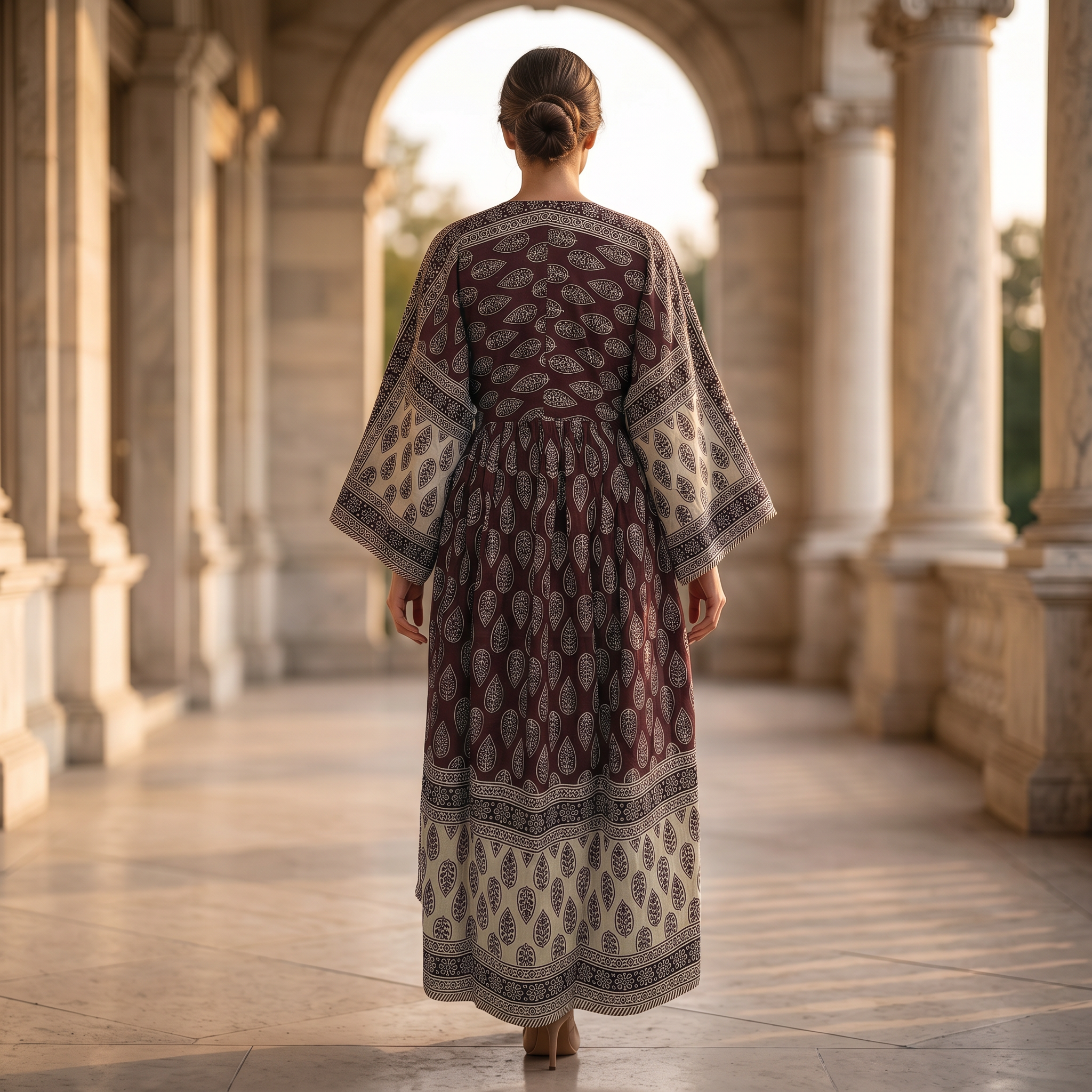 S-M Anam Printed Cotton Dress 57" Long Jalabiya With Sheila 25502-1329  JP