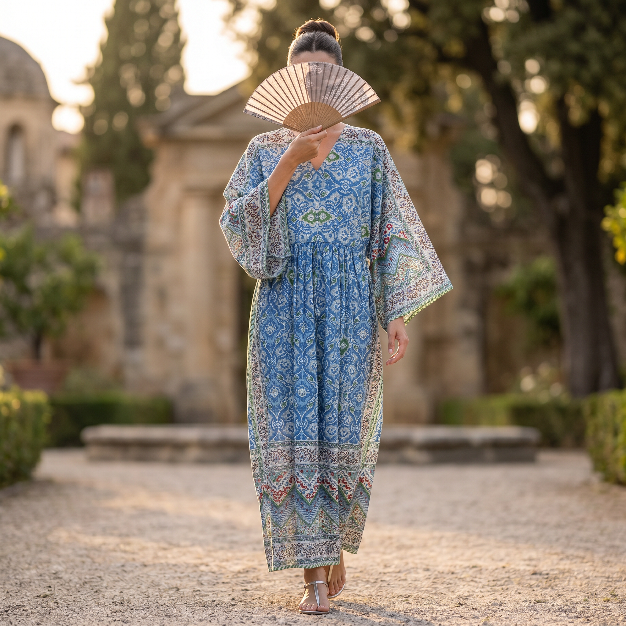 S-M Anam Printed Cotton Dress 57" Long Jalabiya With Sheila 25503-1329  JP