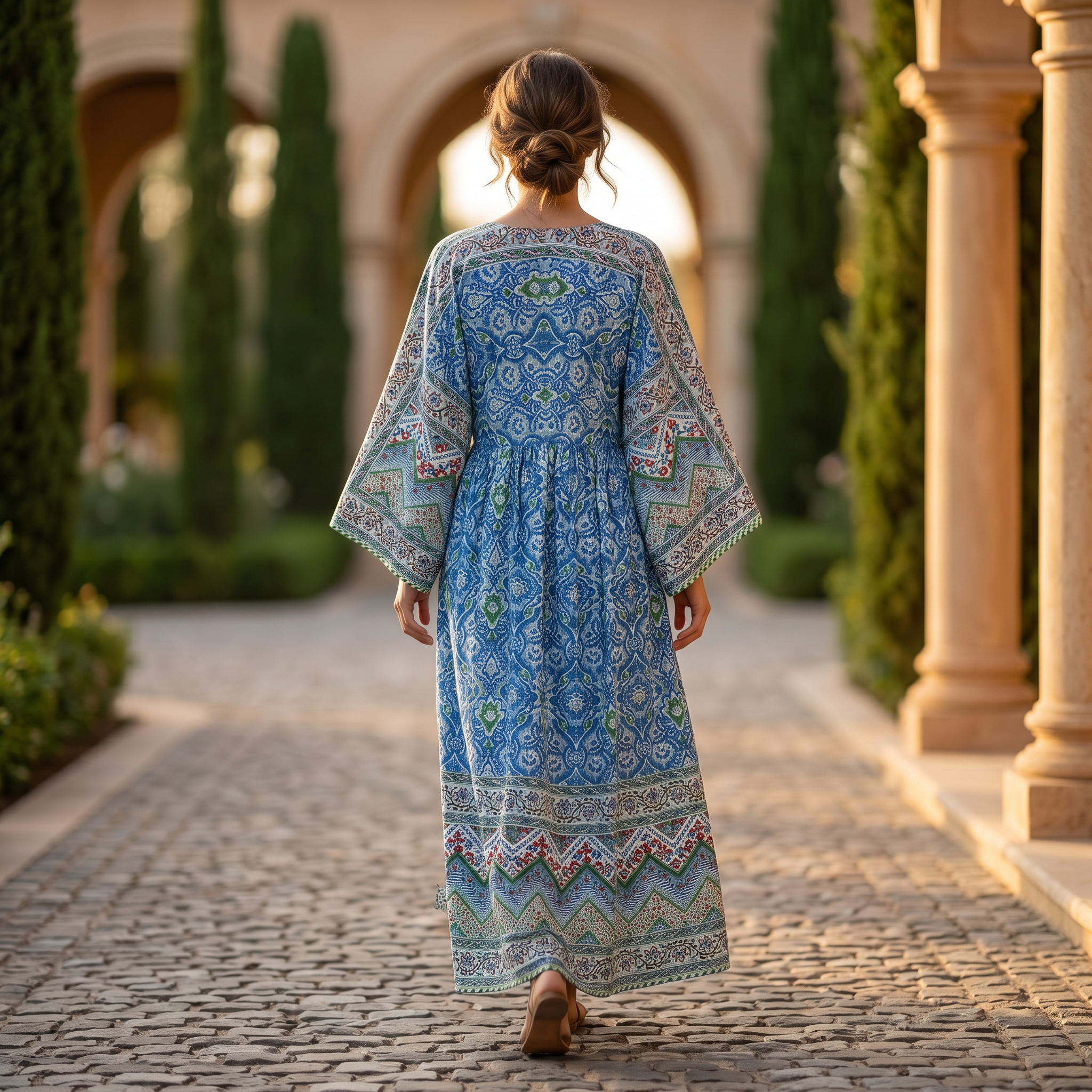 S-M Anam Printed Cotton Dress 57" Long Jalabiya With Sheila 25503-1329  JP