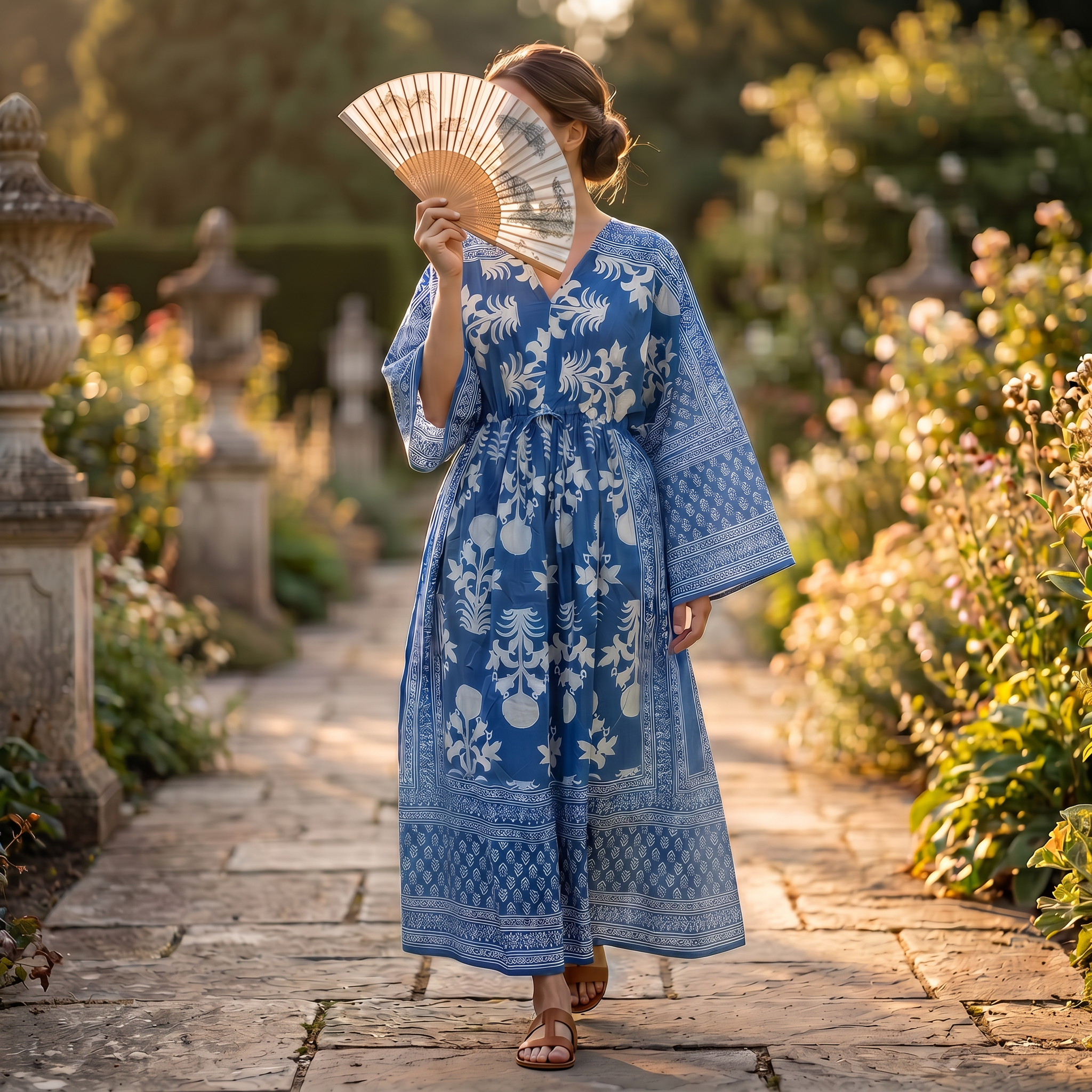 S-M Anam Printed Cotton Dress 57" Long Jalabiya With Sheila 25504-1329  JP