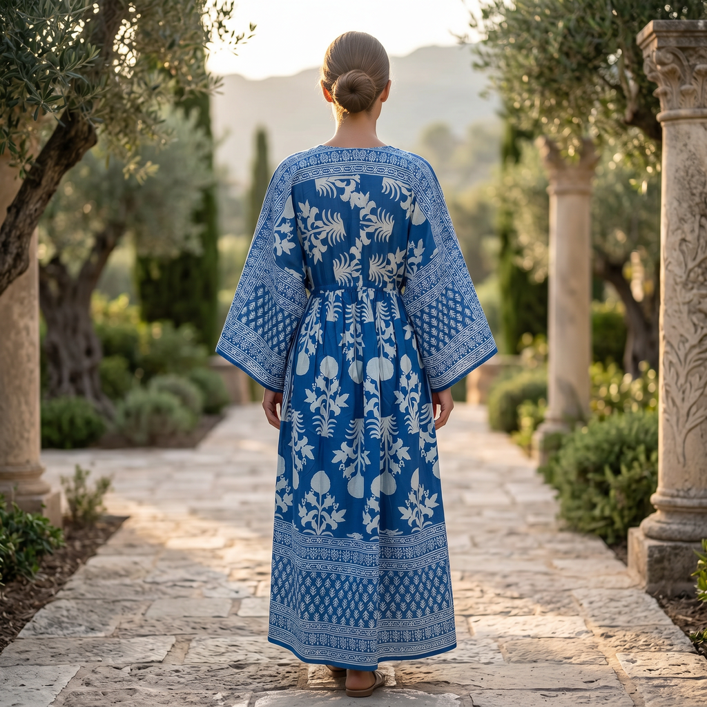 S-M Anam Printed Cotton Dress 57" Long Jalabiya With Sheila 25504-1329  JP