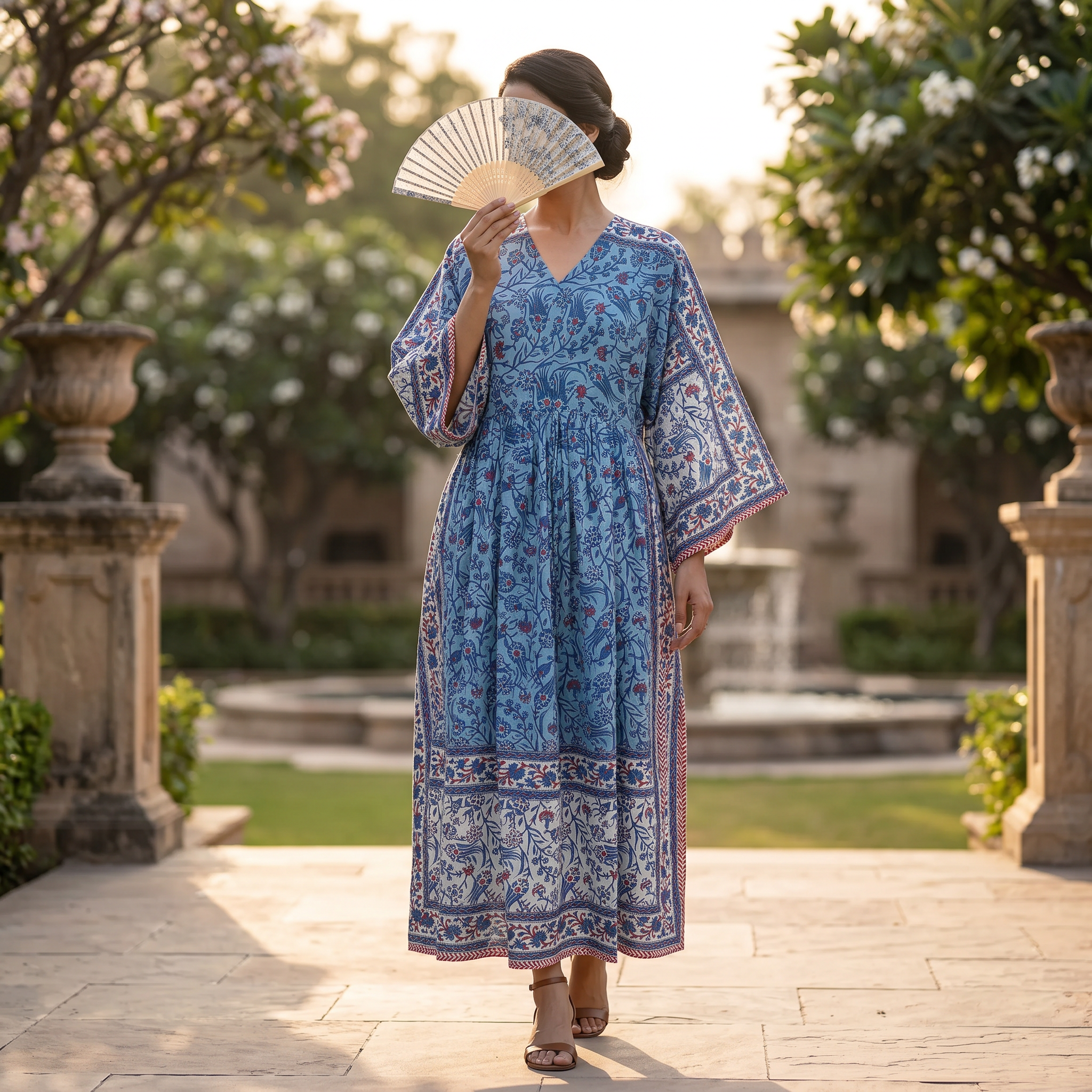 S-M Anam Printed Cotton Dress 57" Long Jalabiya With Sheila 25505-1329  JP