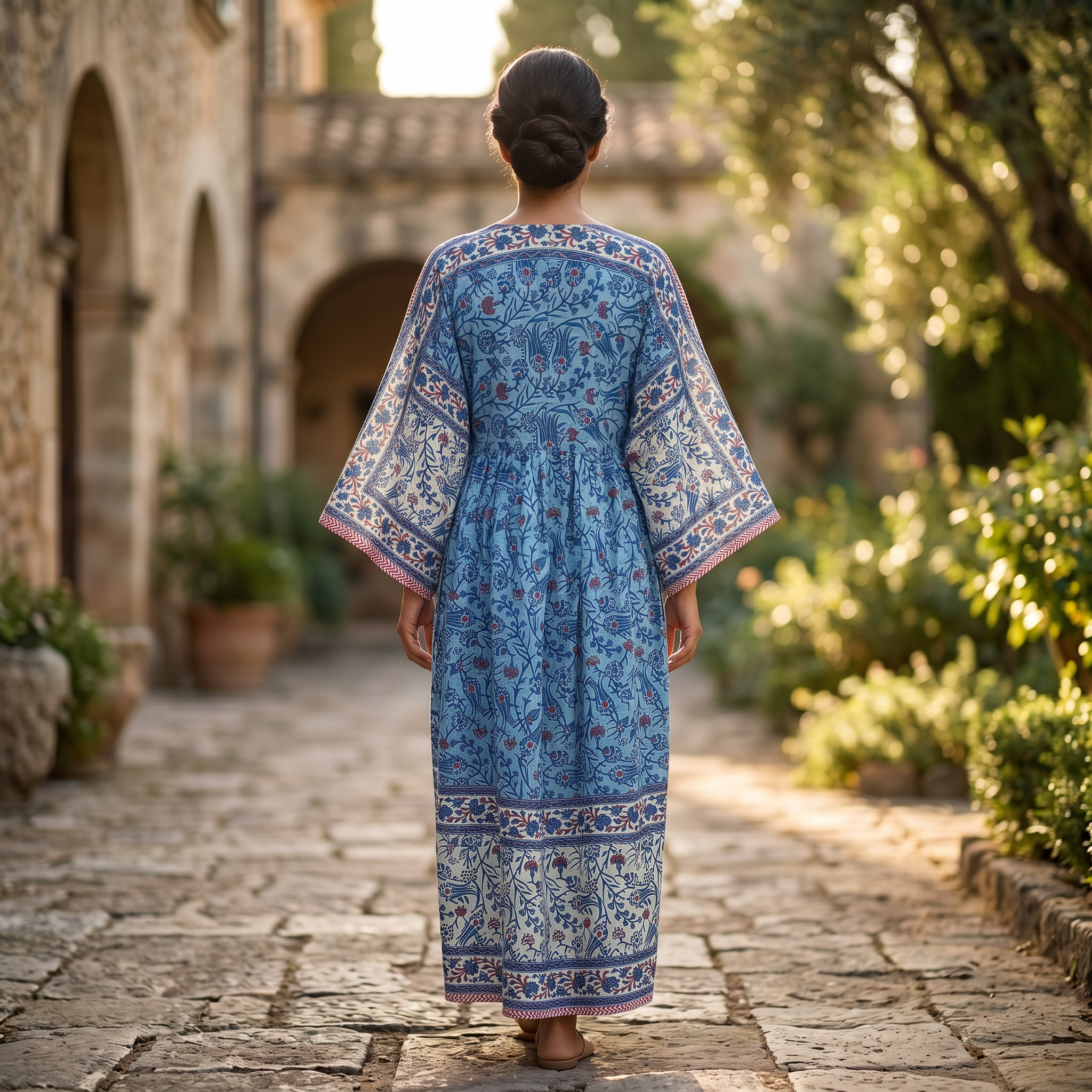 S-M Anam Printed Cotton Dress 57" Long Jalabiya With Sheila 25505-1329  JP