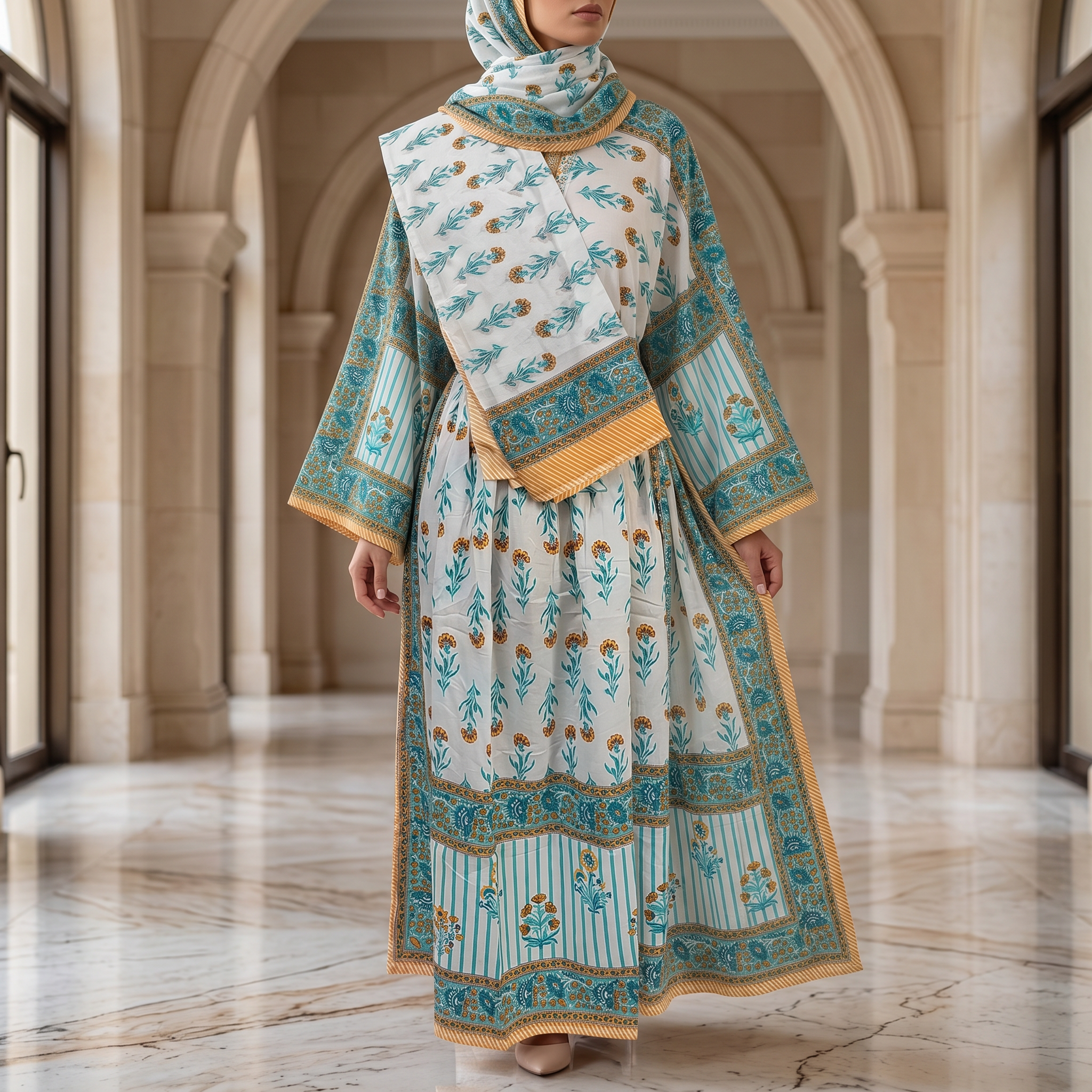 S/M Anam With Sheila Printed Cotton Dress Long Jalabiya 25506-1330 JP