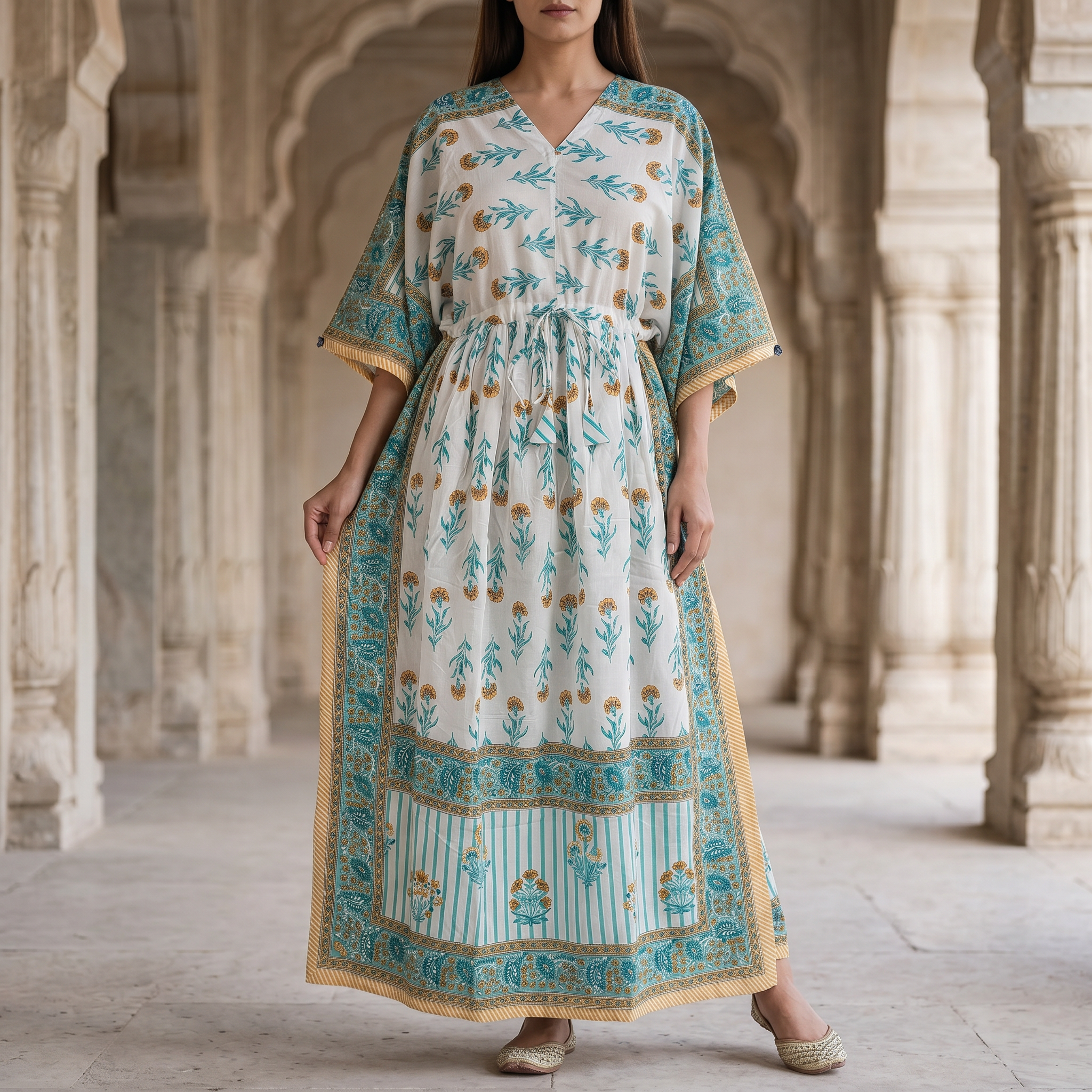 S/M Anam With Sheila Printed Cotton Dress Long Jalabiya 25506-1330 JP