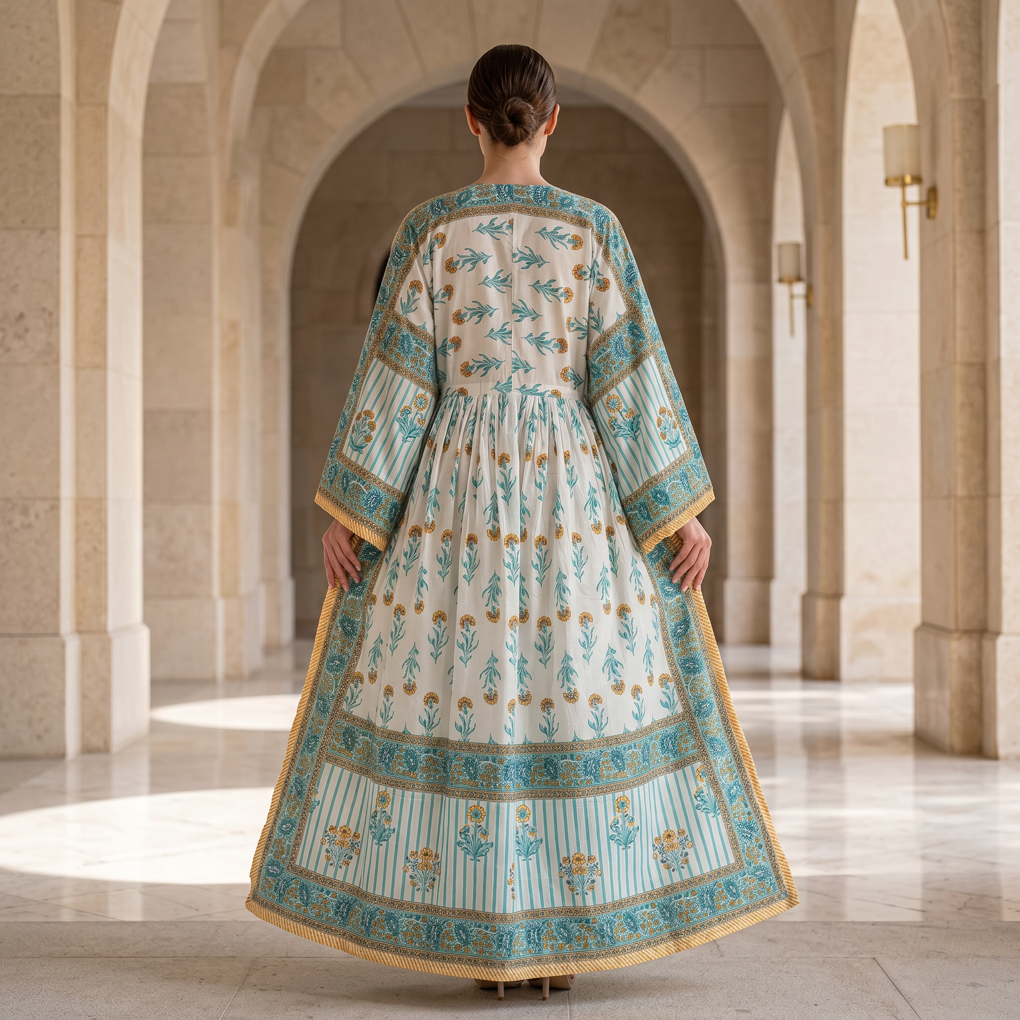S/M Anam With Sheila Printed Cotton Dress Long Jalabiya 25506-1330 JP