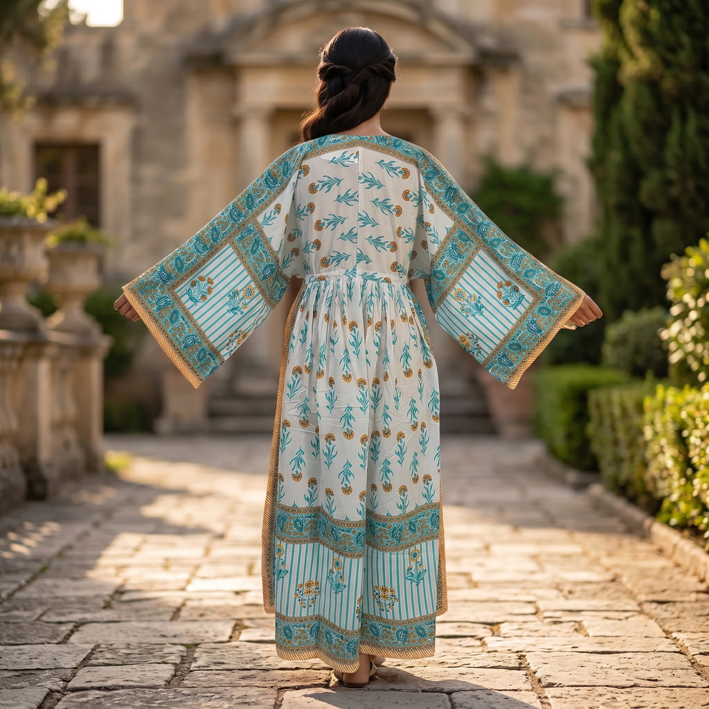 S-M Anam Printed Cotton Dress 57" Long Jalabiya With Sheila 25506-1329  JP