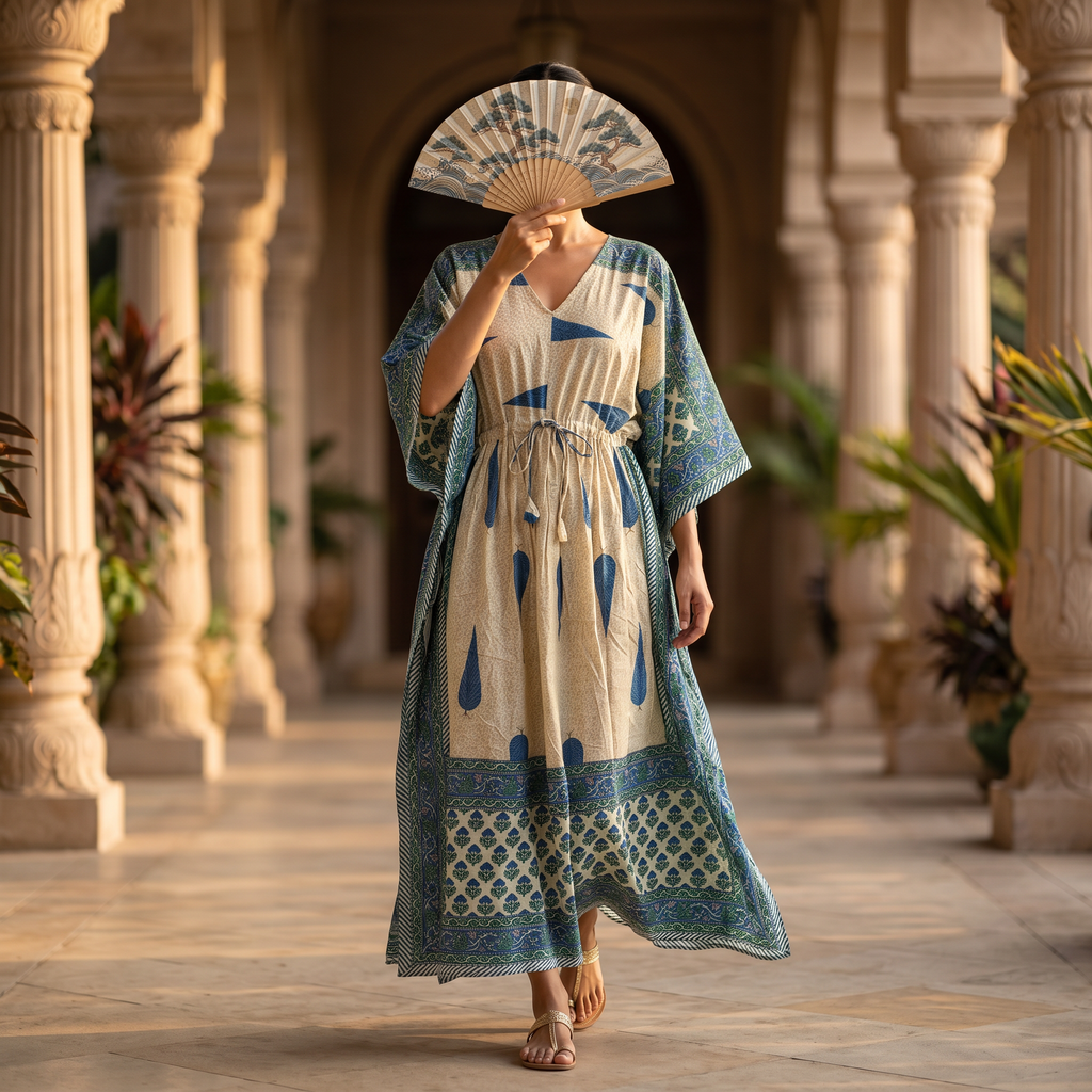 S/M Anam With Sheila Printed Cotton Dress Long Jalabiya 25507-1330 JP