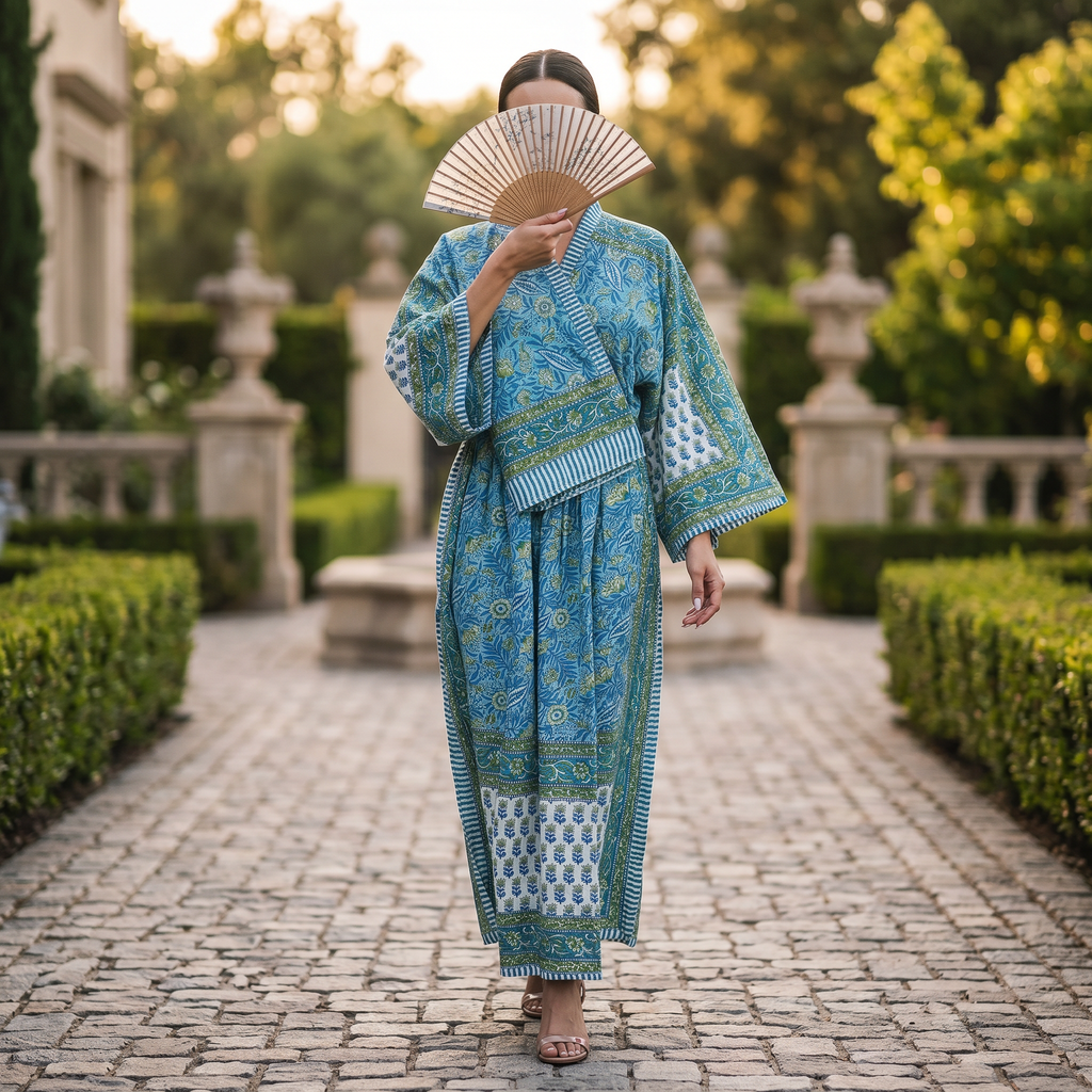 S/M Anam With Sheila Printed Cotton Dress Long Jalabiya 25508-1330 JP