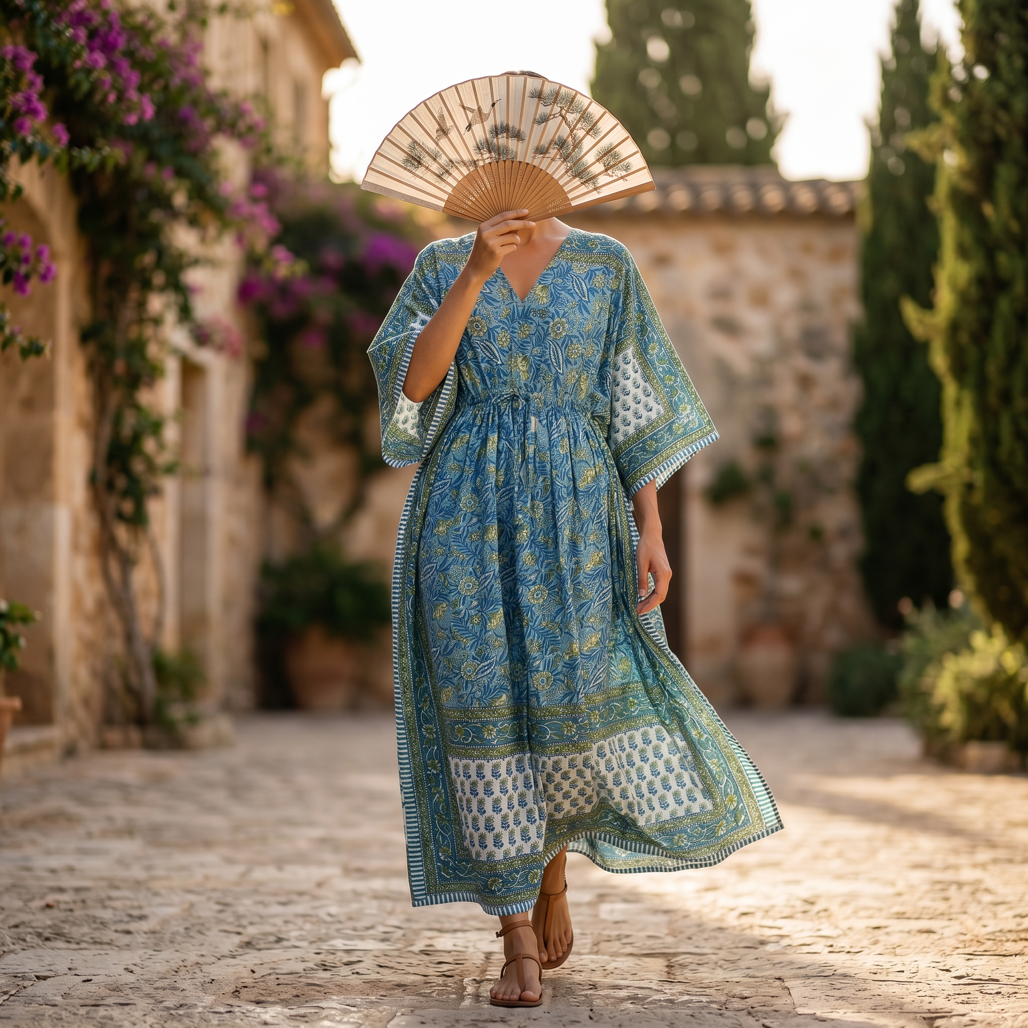 S/M Anam With Sheila Printed Cotton Dress Long Jalabiya 25508-1330 JP