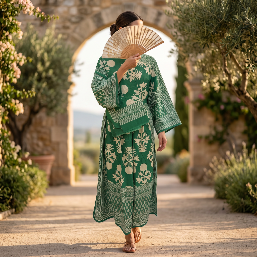 S/M Anam With Sheila Printed Cotton Dress Long Jalabiya 25509-1330 JP