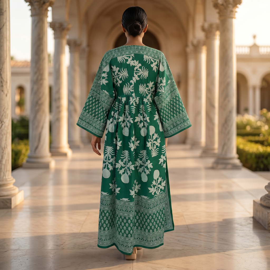 S/M Anam With Sheila Printed Cotton Dress Long Jalabiya 25509-1330 JP