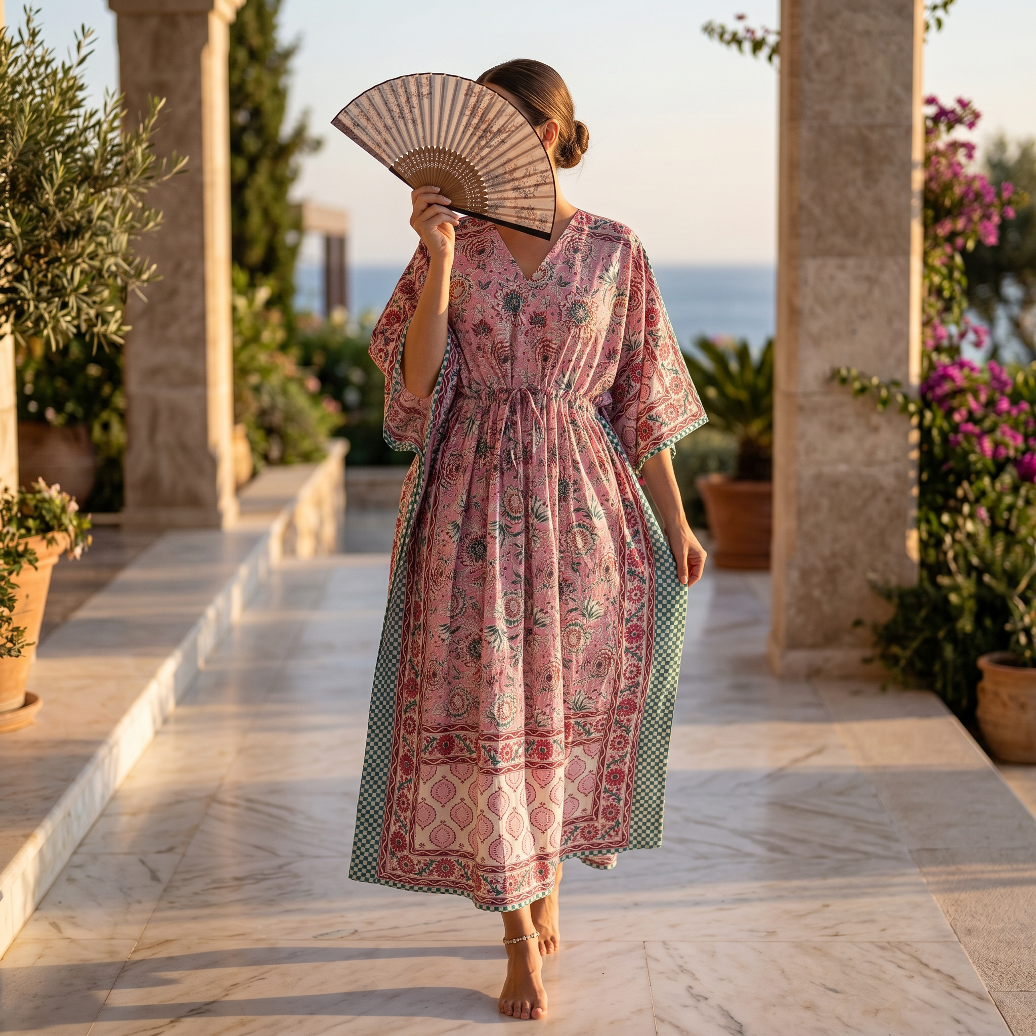 S/M Anam With Sheila Printed Cotton Dress Long Jalabiya 25510-1330 JP