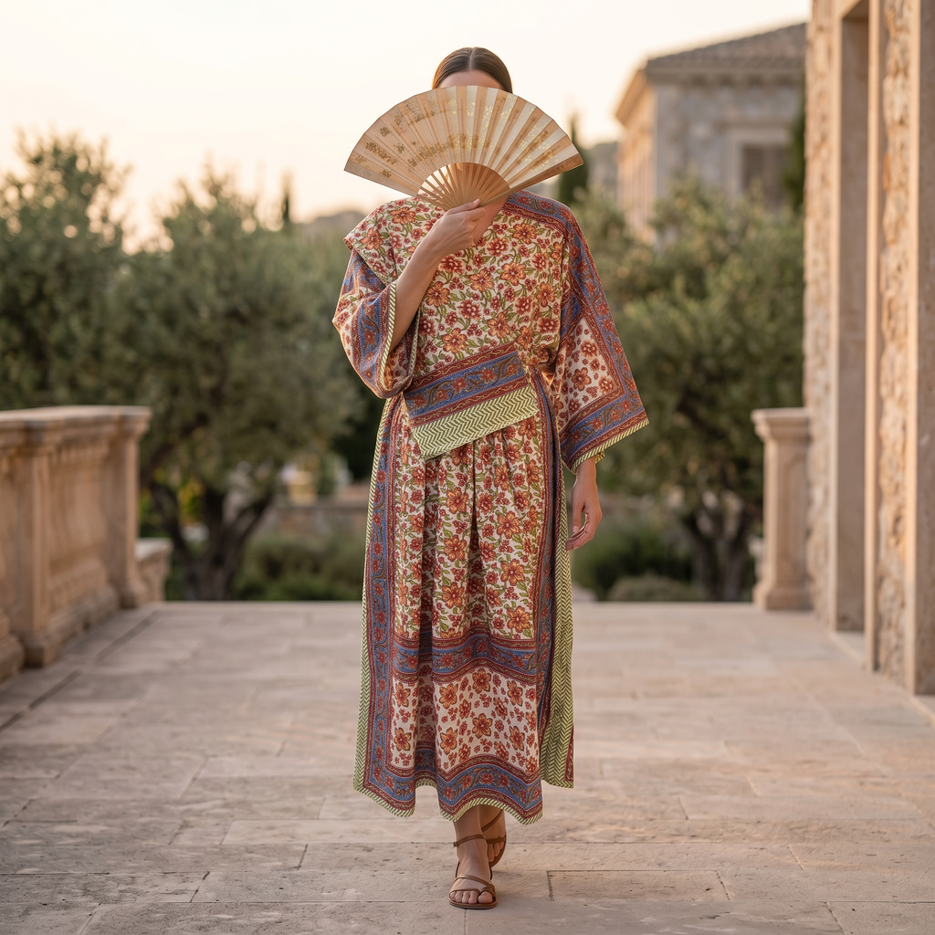 S/M Anam With Sheila Printed Cotton Dress Long Jalabiya 25511-1330 JP