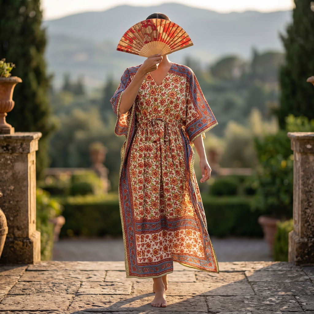 S/M Anam With Sheila Printed Cotton Dress Long Jalabiya 25511-1330 JP