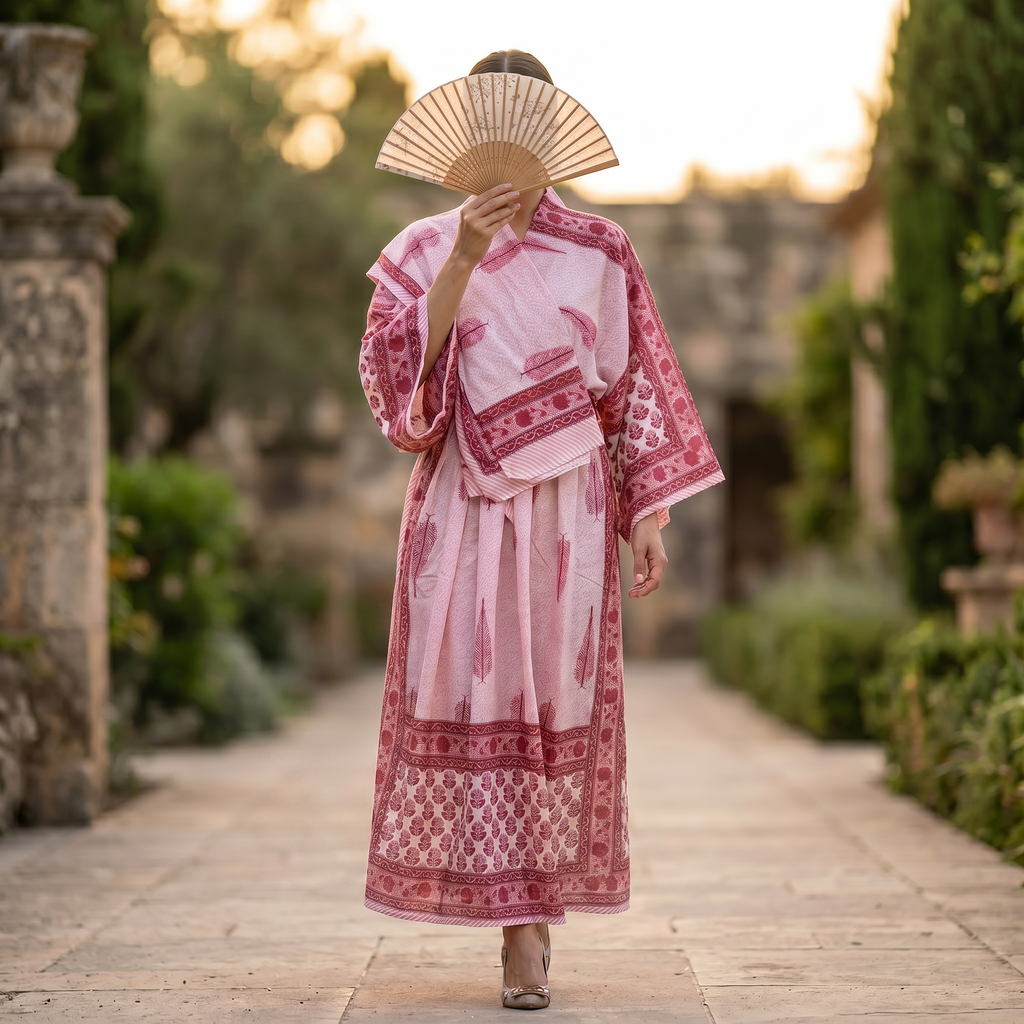 S-M Anam Printed Cotton Dress 57" Long Jalabiya With Sheila 25512-1331 JP