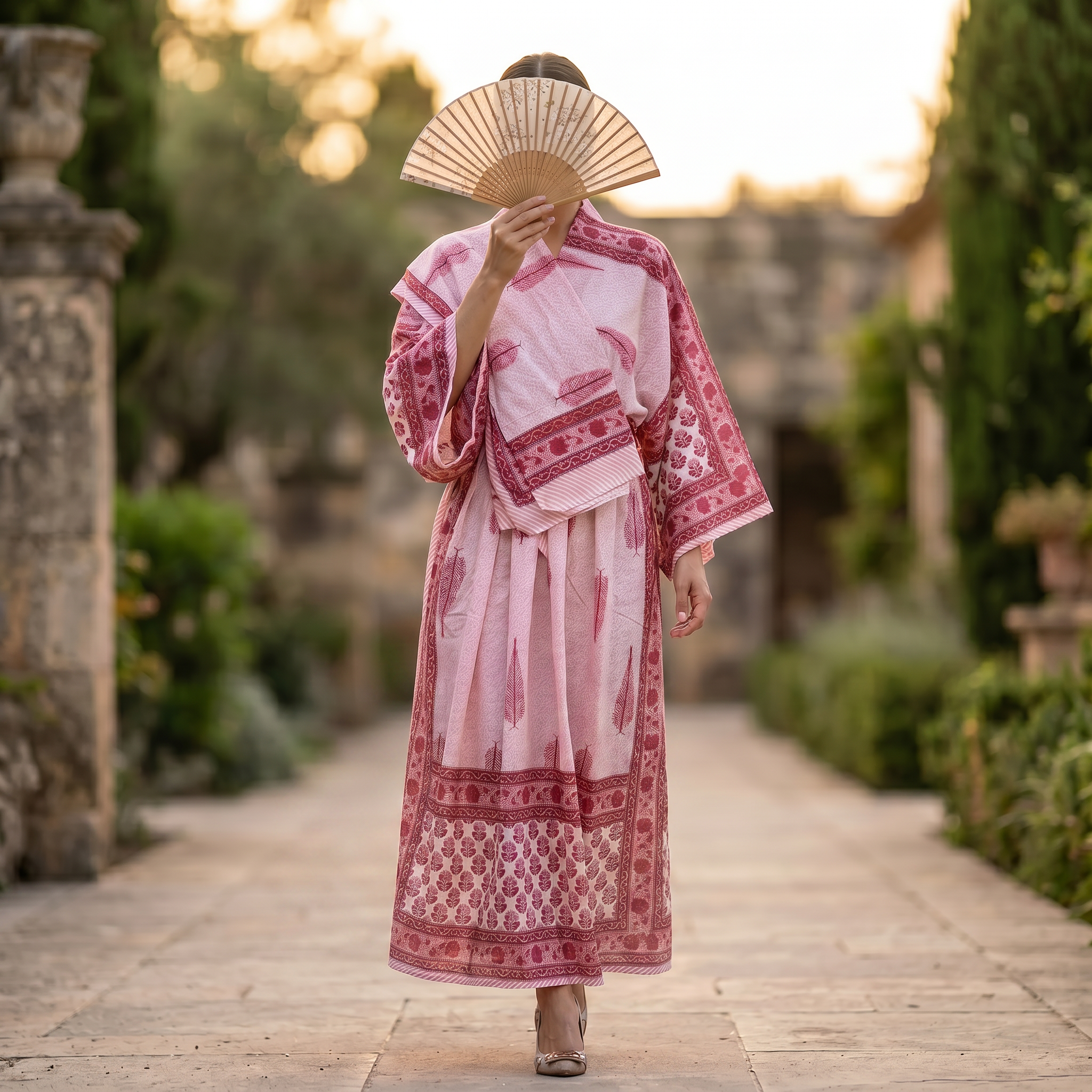 S-M Anam Printed Cotton Dress 57" Long Jalabiya With Sheila 25512-1331 JP