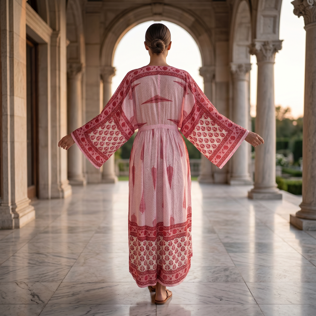 S-M Anam Printed Cotton Dress 57" Long Jalabiya With Sheila 25512-1331 JP