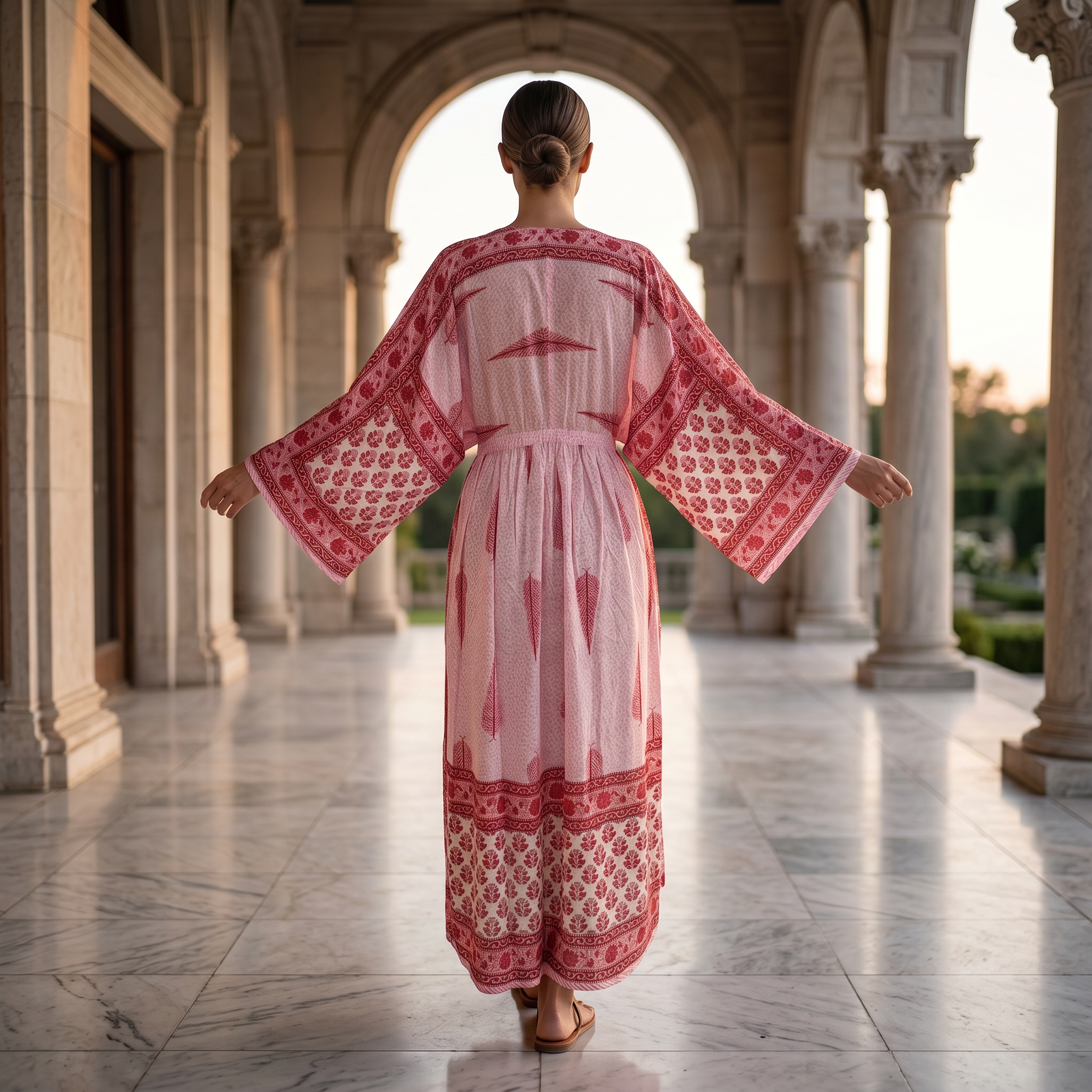 S-M Anam Printed Cotton Dress 57" Long Jalabiya With Sheila 25512-1331 JP