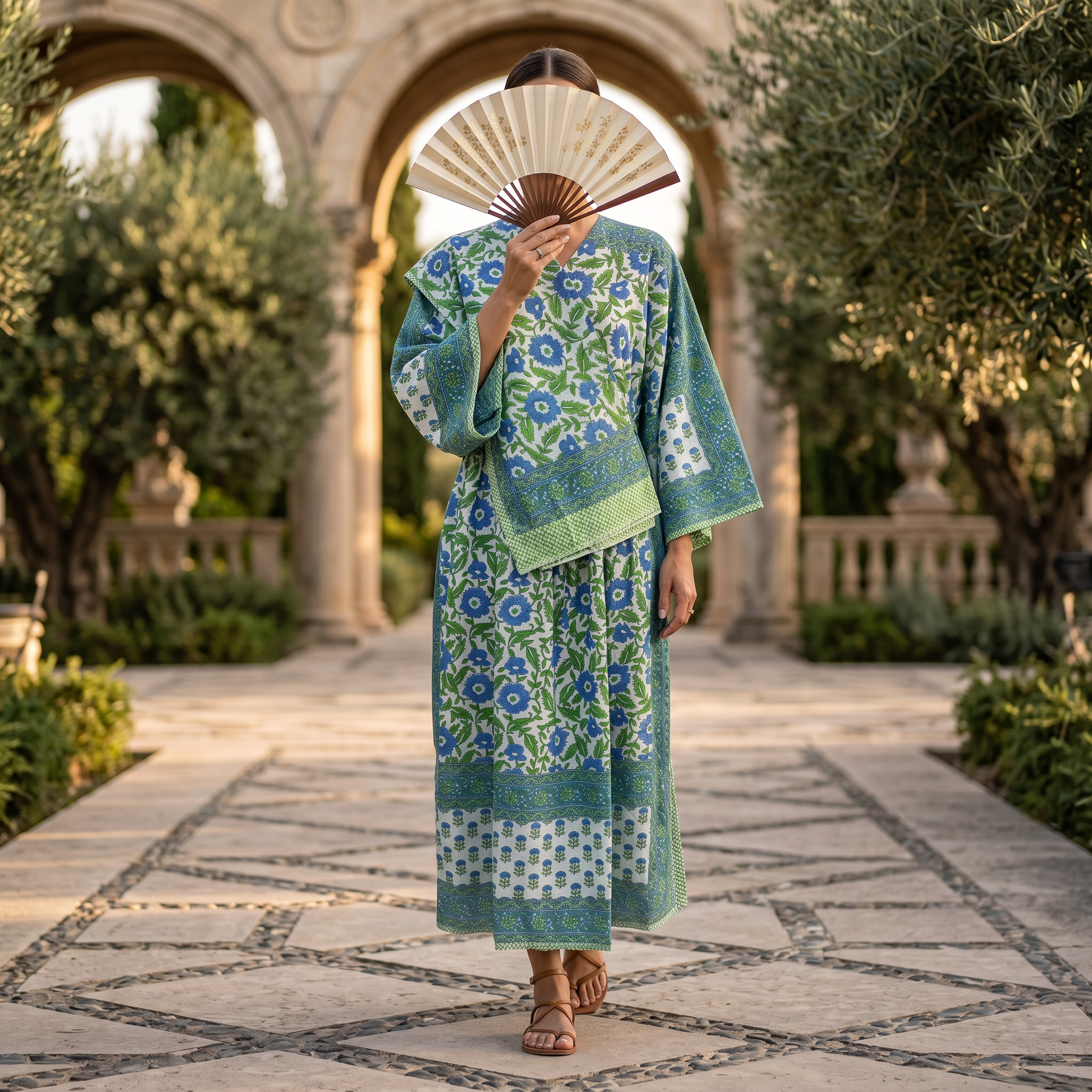 S-M Anam Printed Cotton Dress 57" Long Jalabiya With Sheila 25513-1331 JP