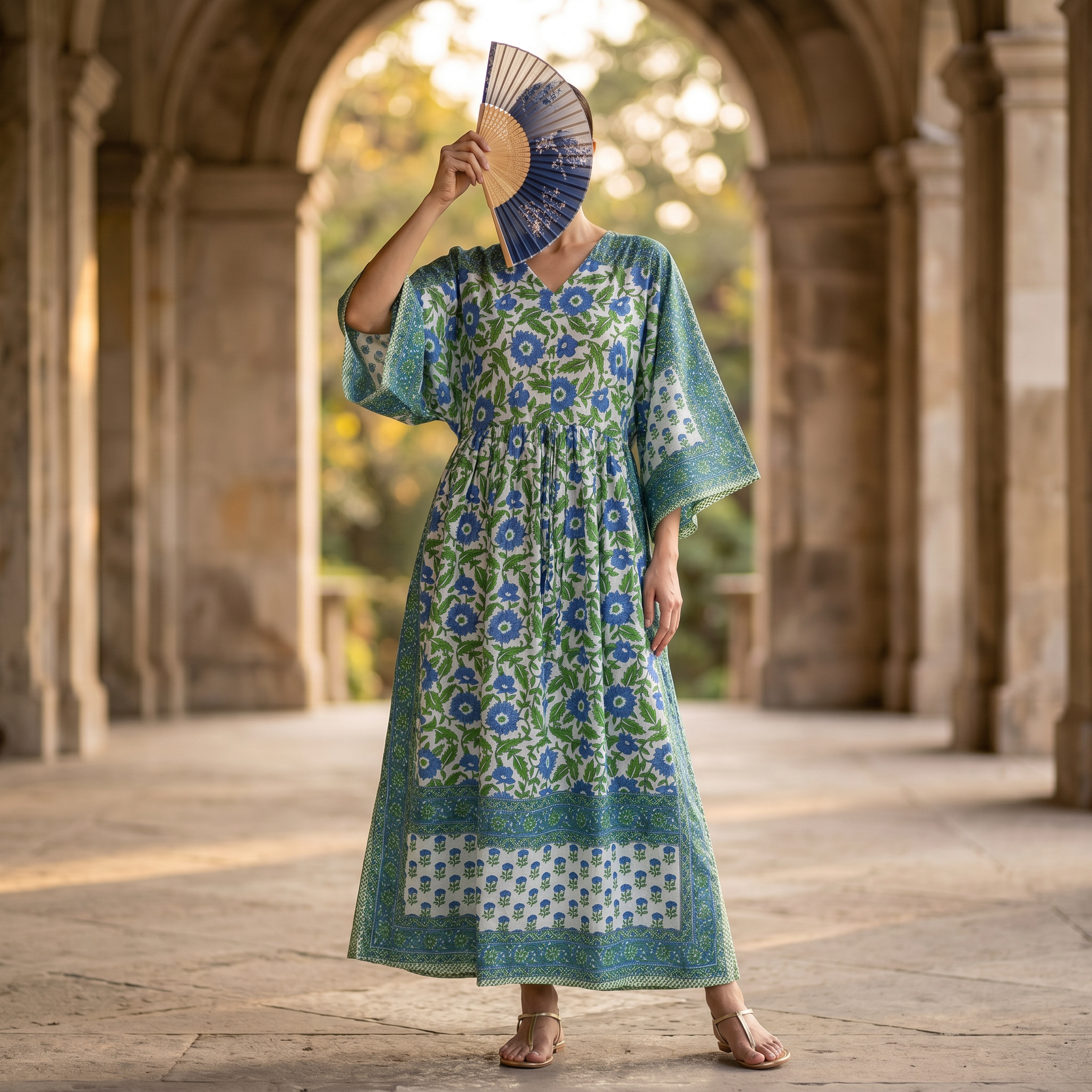 S-M Anam Printed Cotton Dress 57" Long Jalabiya With Sheila 25513-1331 JP