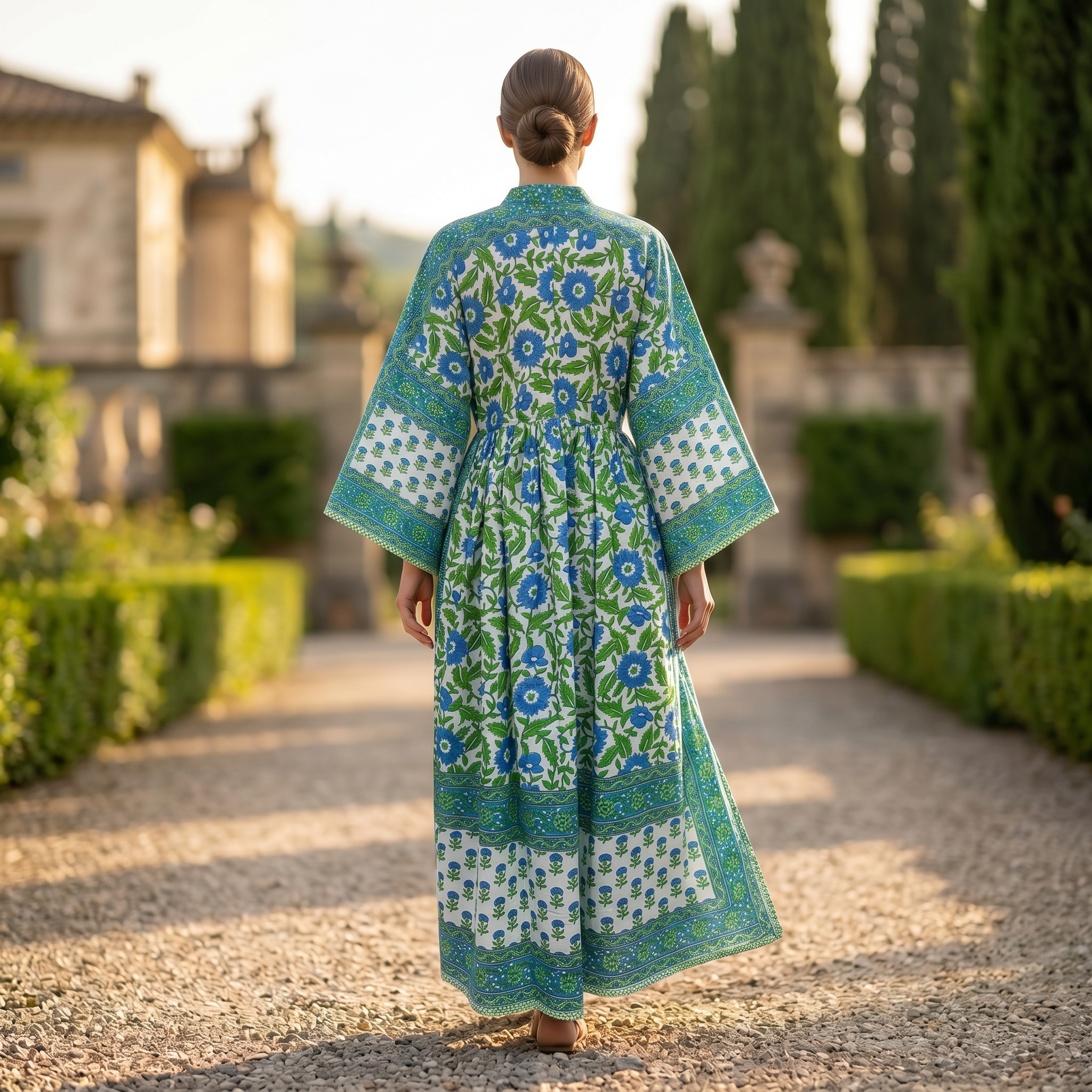 S-M Anam Printed Cotton Dress 57" Long Jalabiya With Sheila 25513-1331 JP