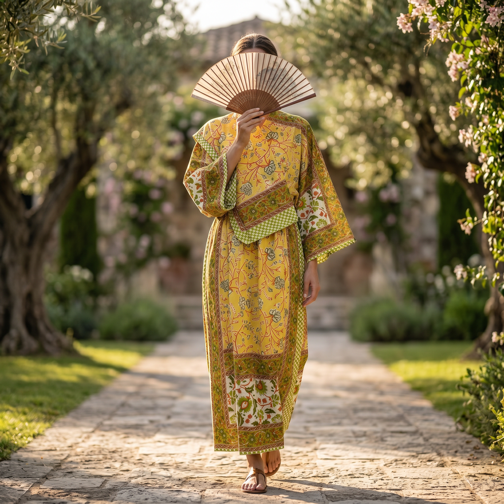 S-M Anam Printed Cotton Dress 57" Long Jalabiya With Sheila 25514-1331 JP
