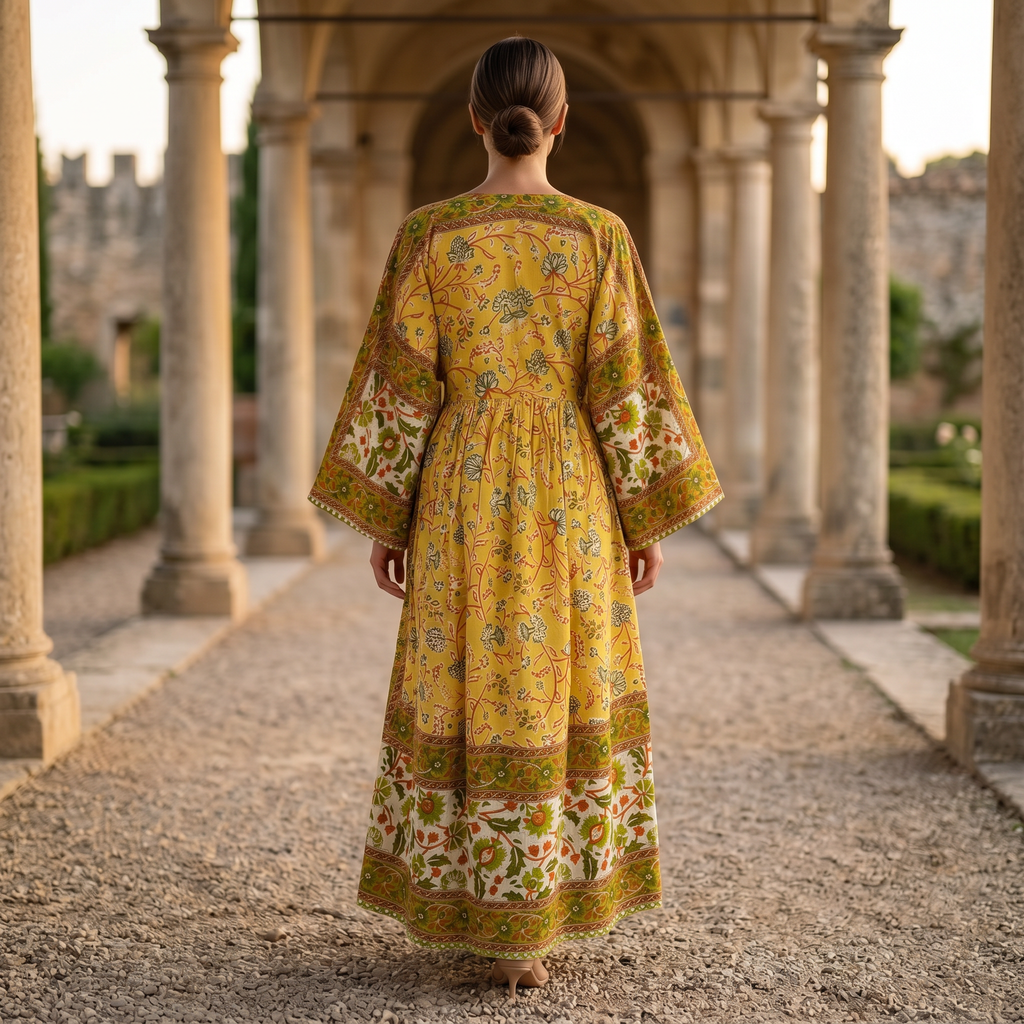 S-M Anam Printed Cotton Dress 57" Long Jalabiya With Sheila 25514-1331 JP