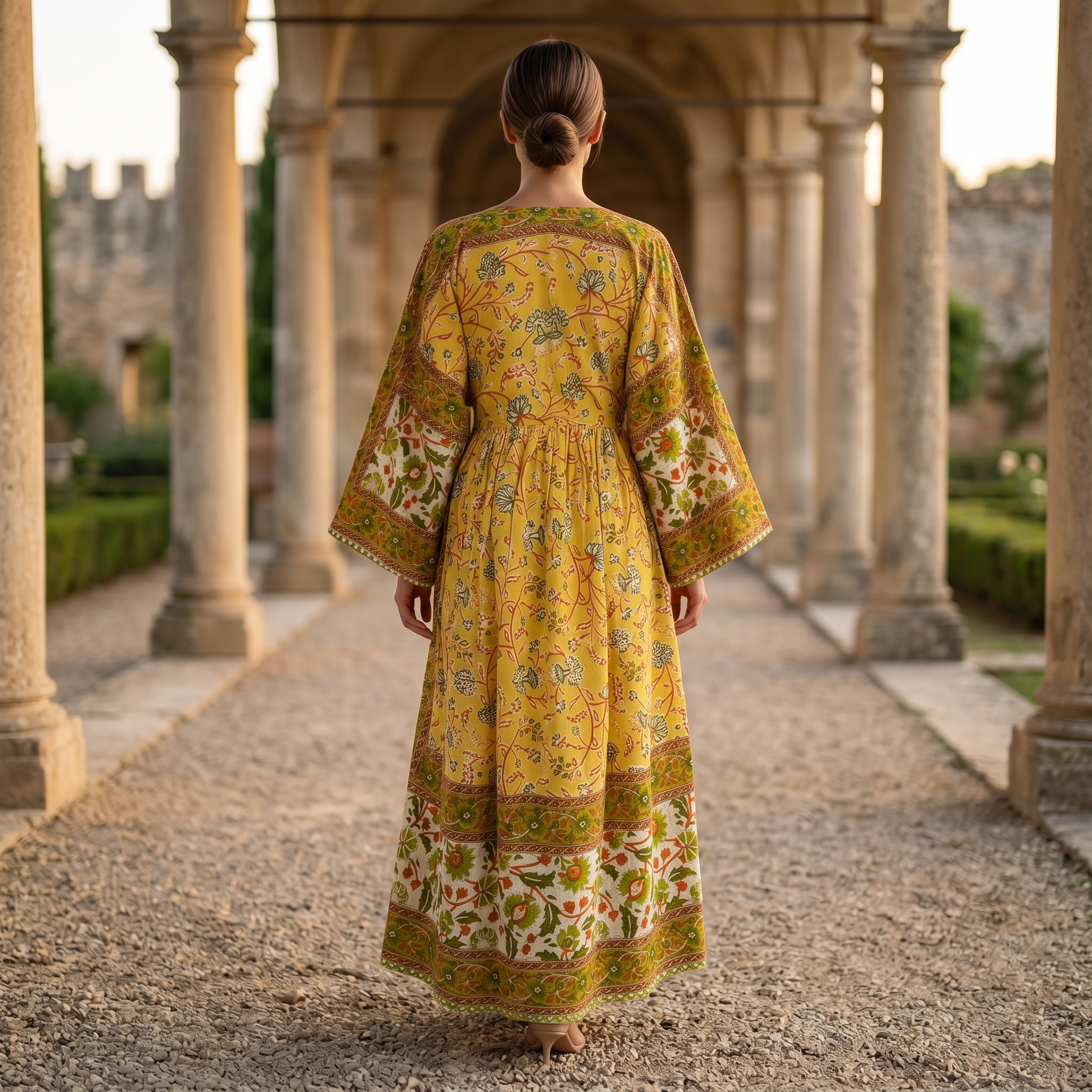 S-M Anam Printed Cotton Dress 57" Long Jalabiya With Sheila 25514-1331 JP