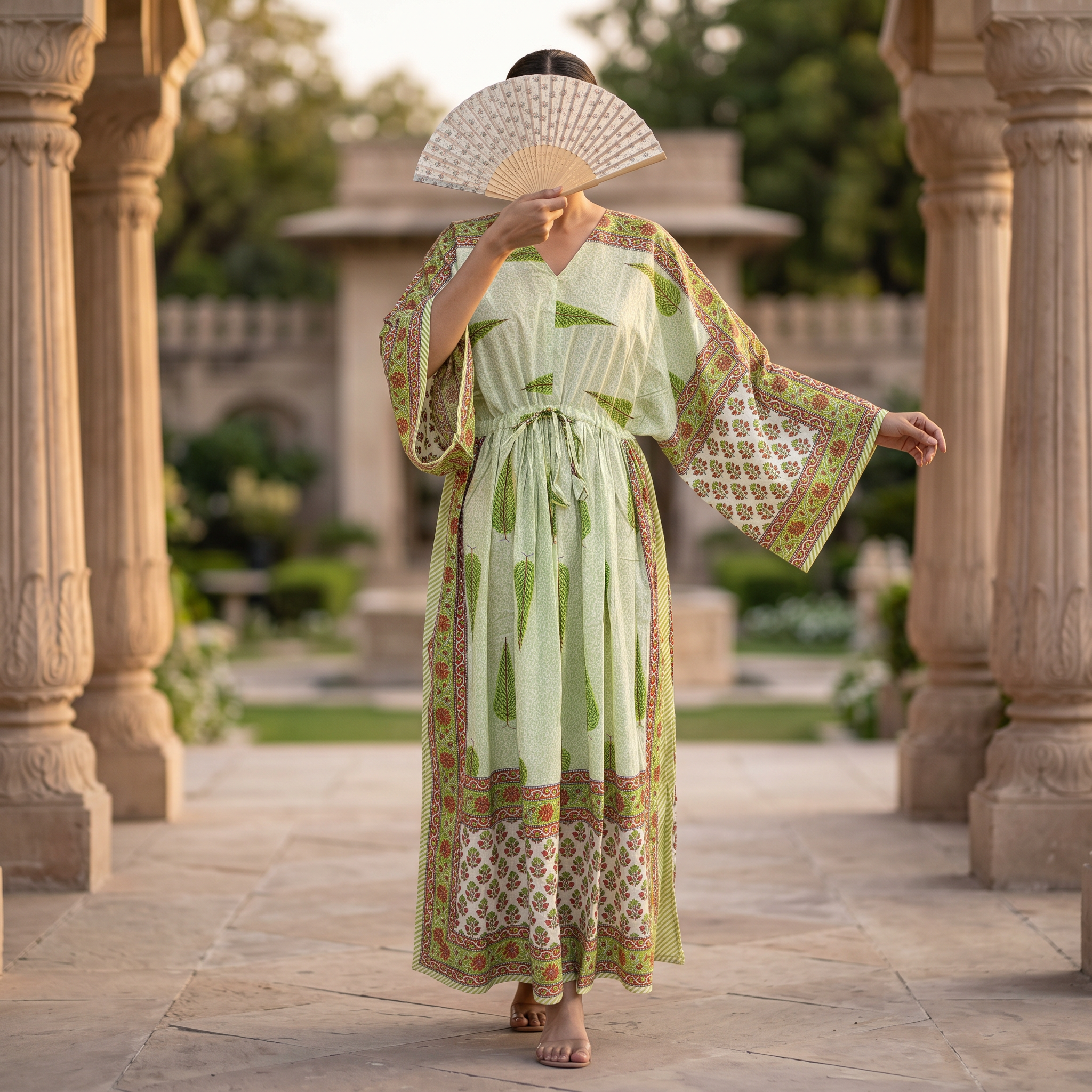 S-M Anam Printed Cotton Dress 57" Long Jalabiya With Sheila 25515-1331 JP