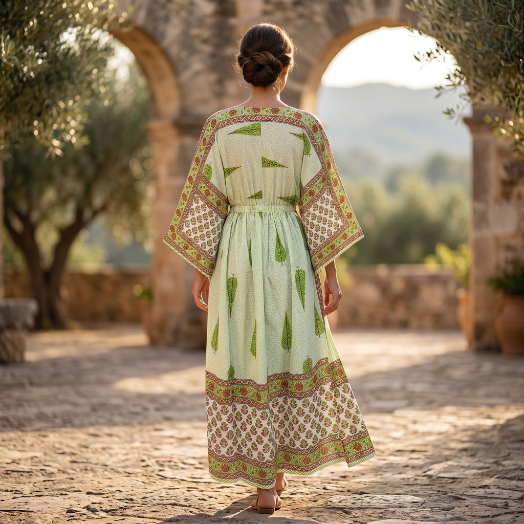 S-M Anam Printed Cotton Dress 57" Long Jalabiya With Sheila 25515-1331 JP