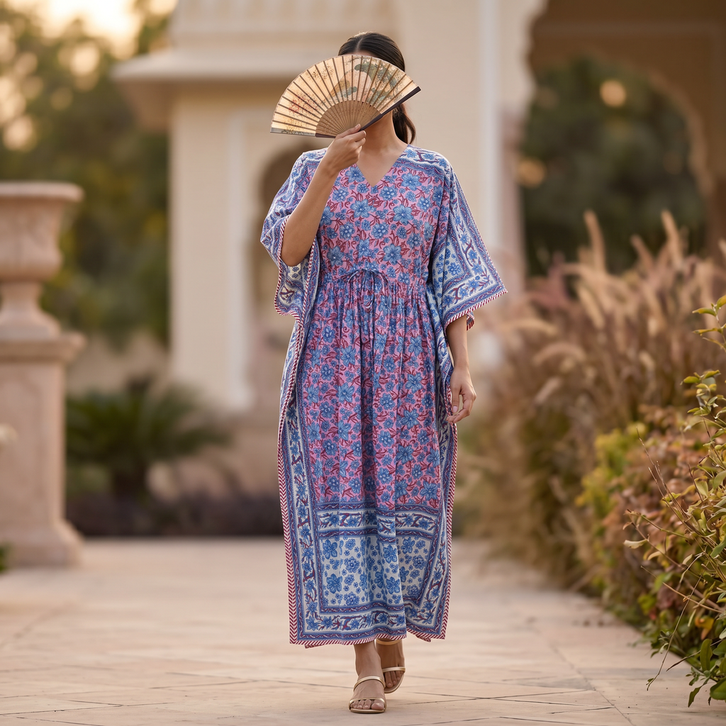 S-M Anam Printed Cotton Dress 57" Long Jalabiya With Sheila 25516-1332 JP